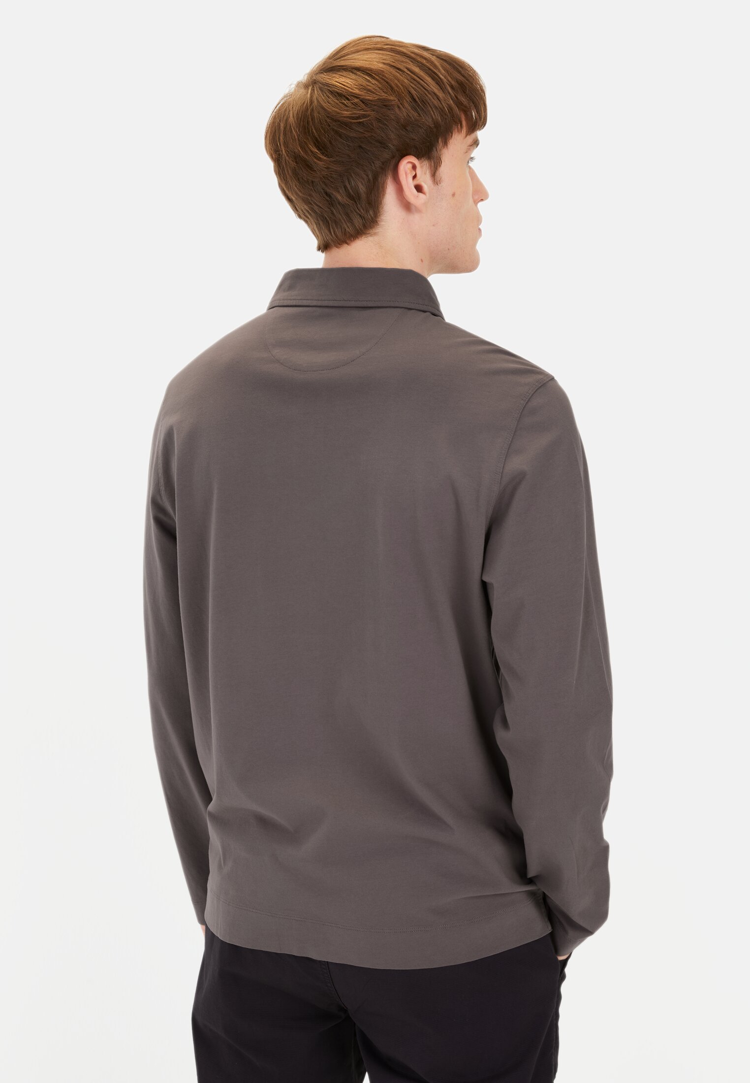 Men Long-sleeved polo shirt made of pure cotton Grey worn back