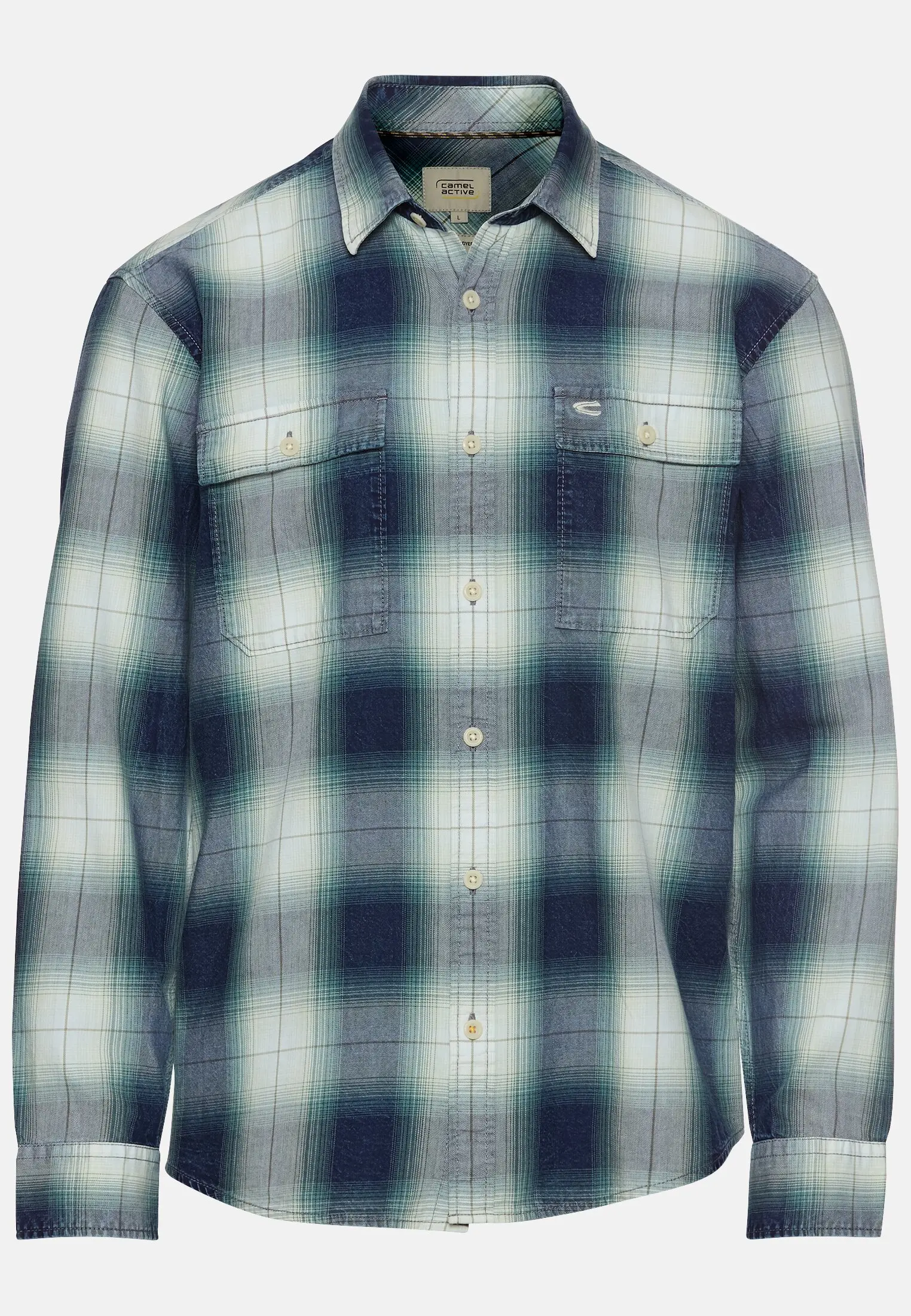 Men Regular fit long sleeve shirt made of cotton Blue-Mint