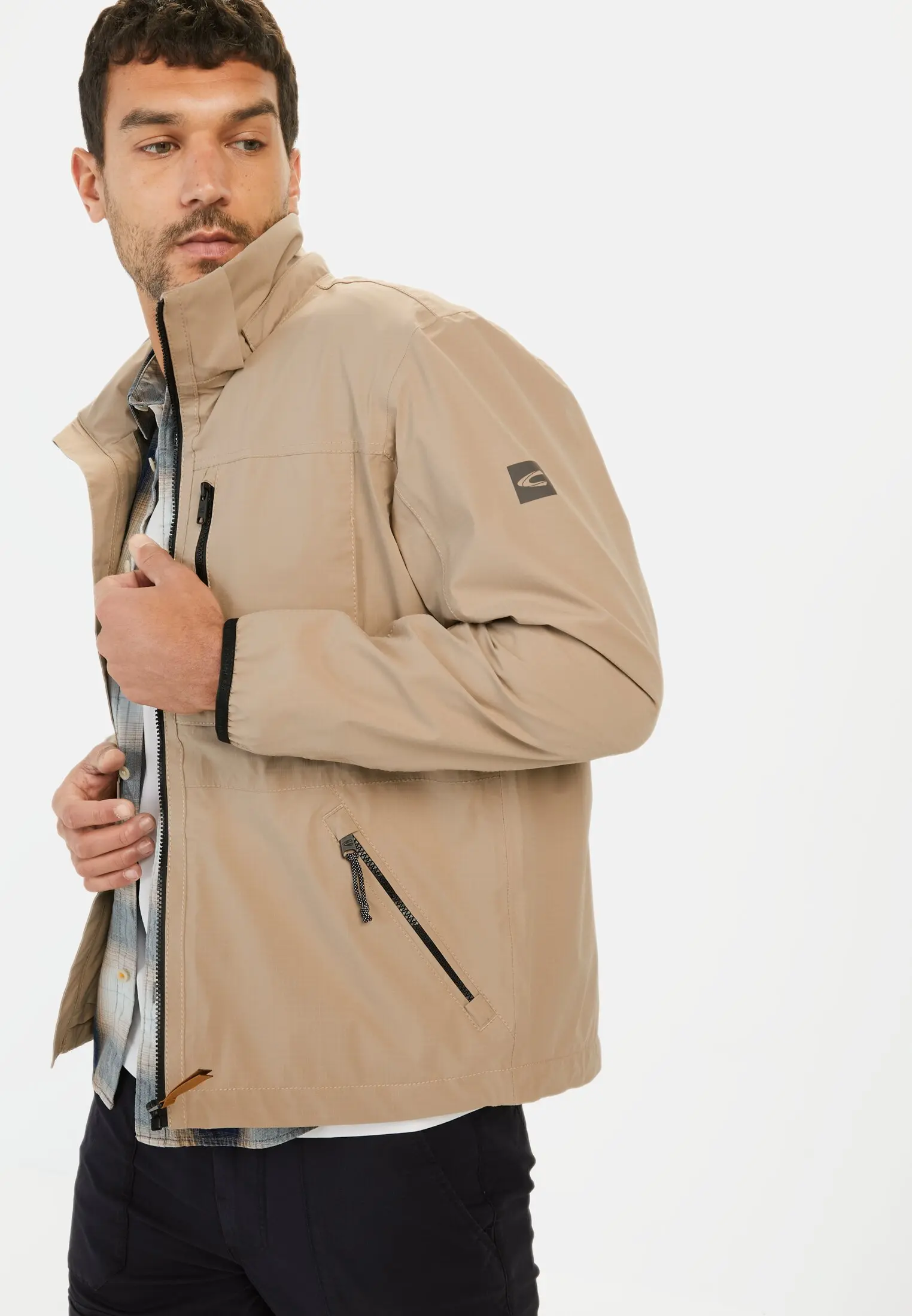 Herren Windbreaker mit abnehmbarer Kapuze Beige