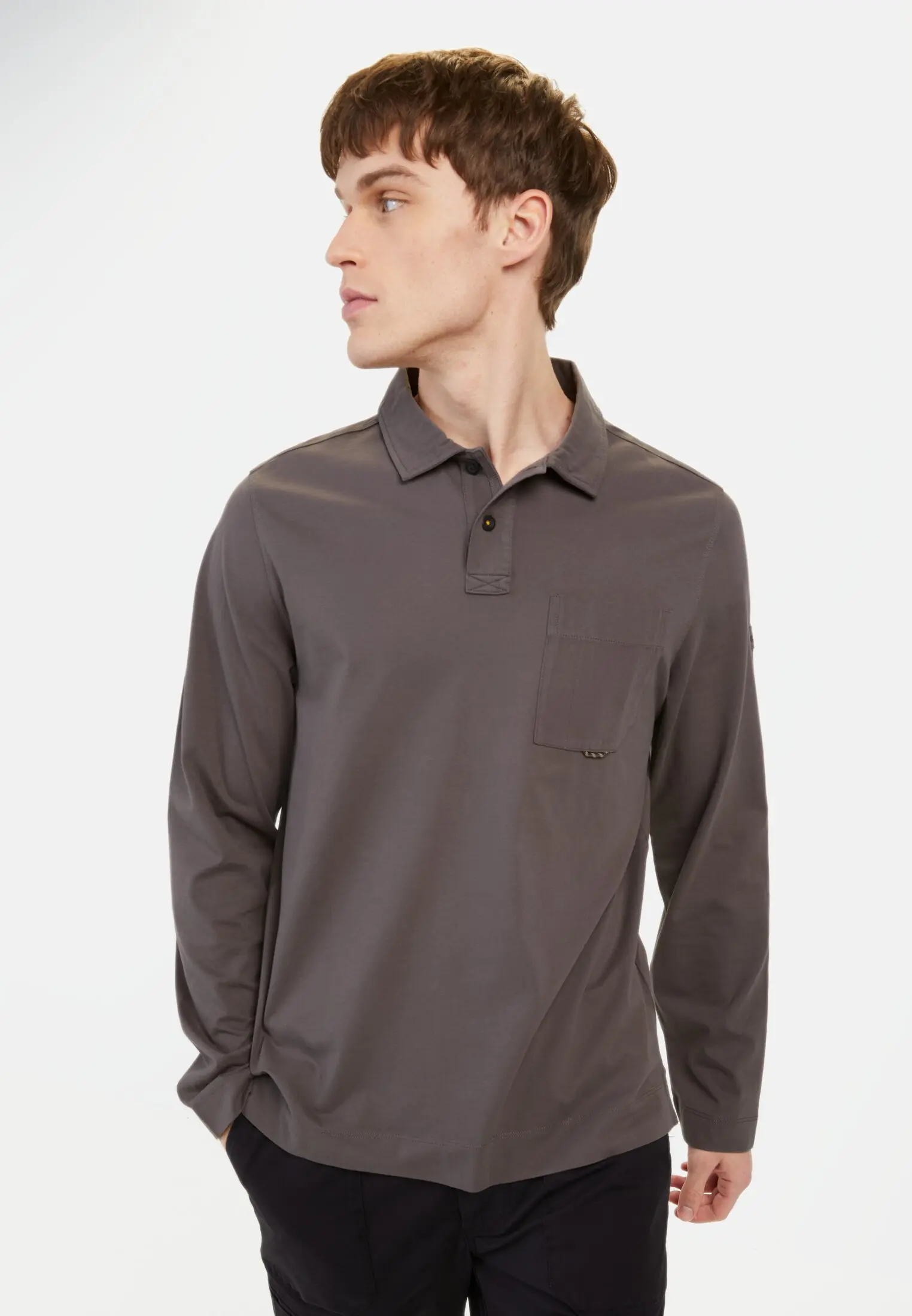 Men Long-sleeved polo shirt made of pure cotton Grey worn front