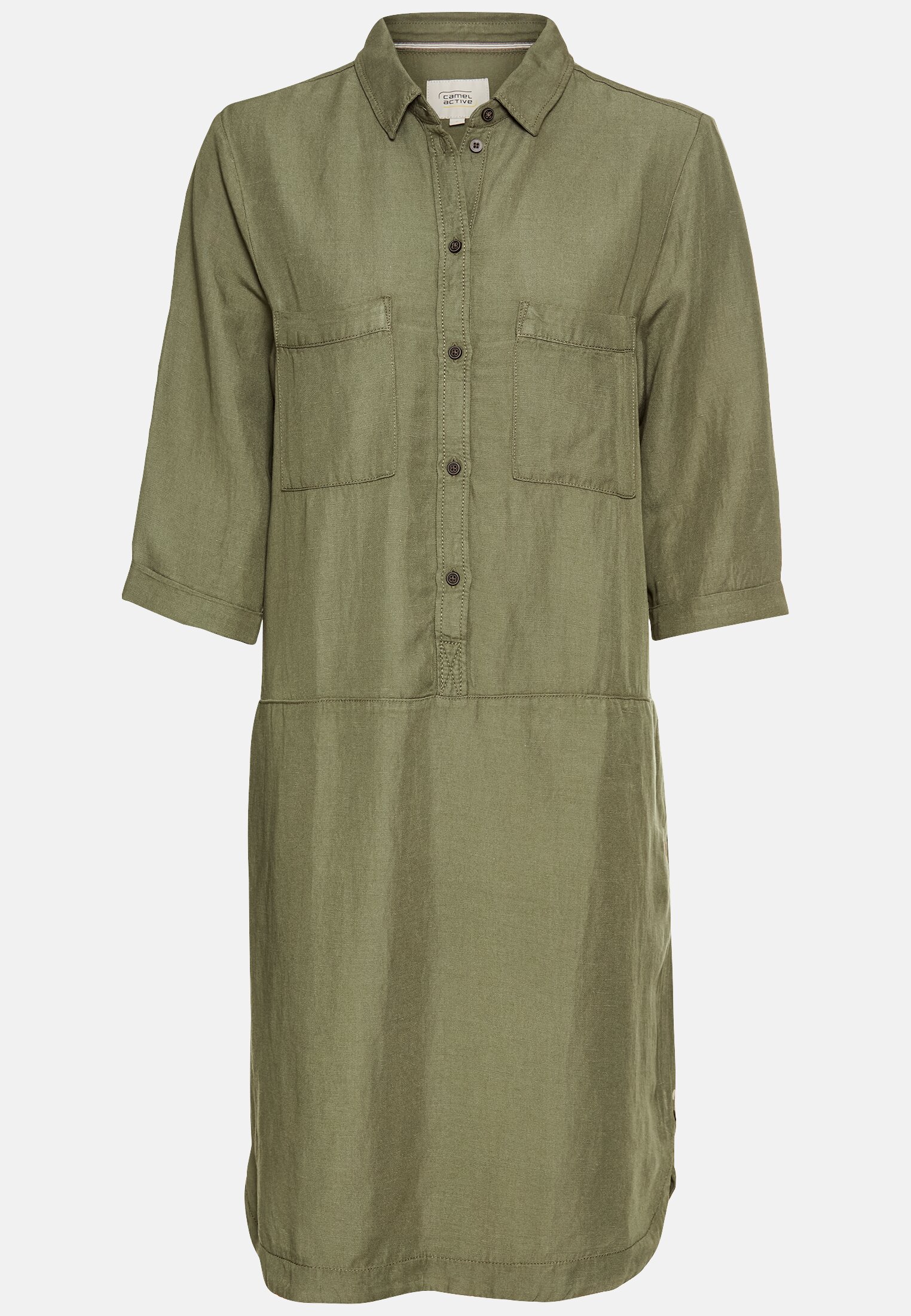 Women Slip-on dress with shirt collar Olive frontal front