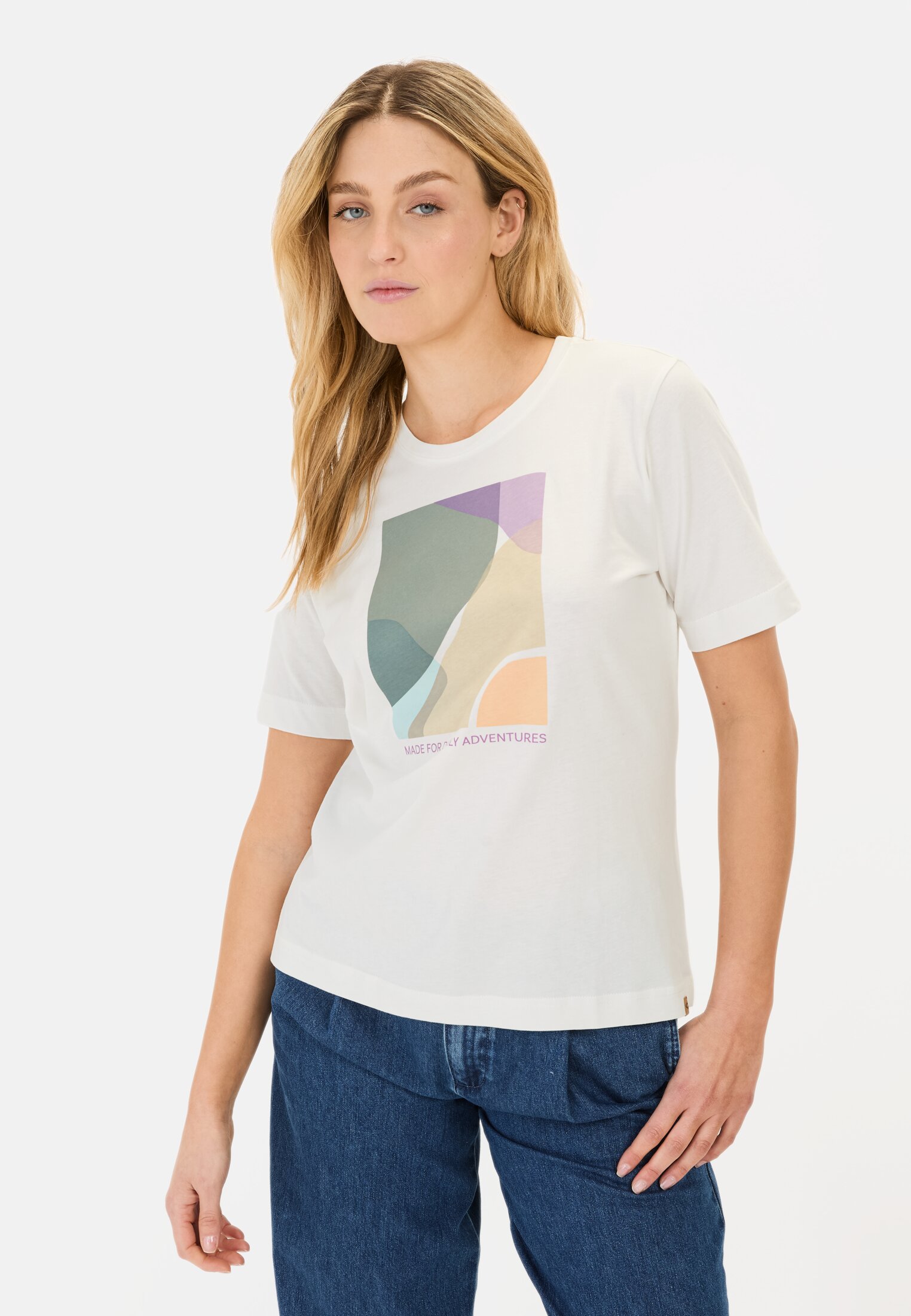 Damen T-Shirt mit Print Weiß-Grau getragen vorn