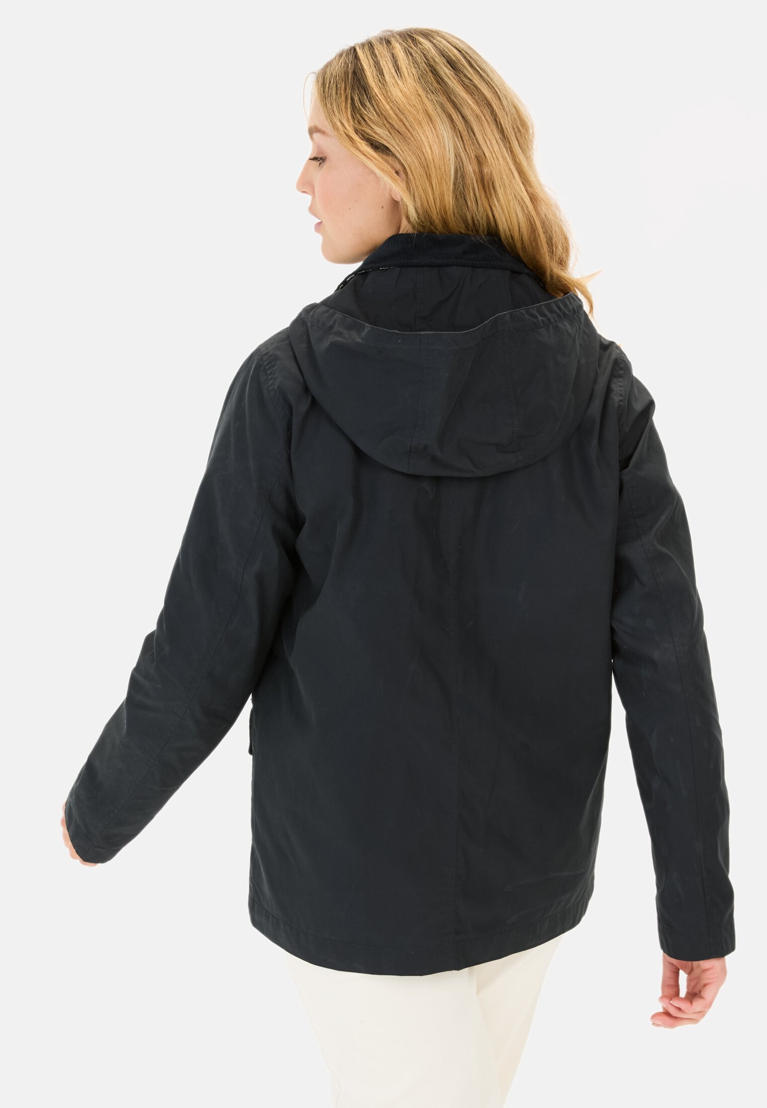 Damen Feldjacke mit Cordkragen Marineblau getragen hinten