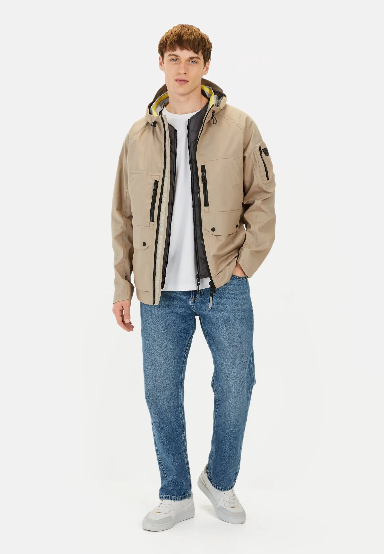 Men Blouson made of cotton with a hood Beige worn front full body