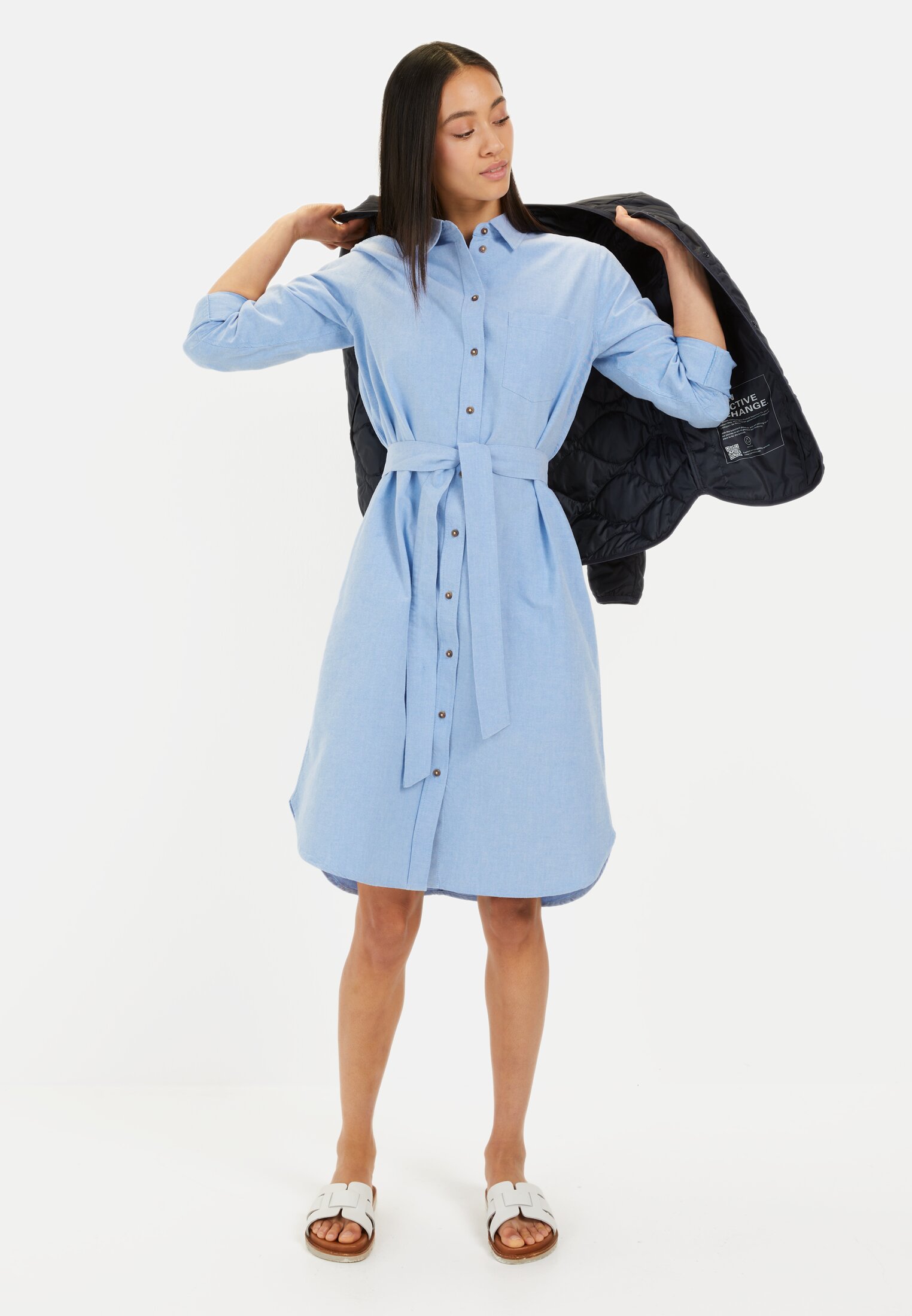 Women Shirt dress with fabric belt Oxford worn emotional