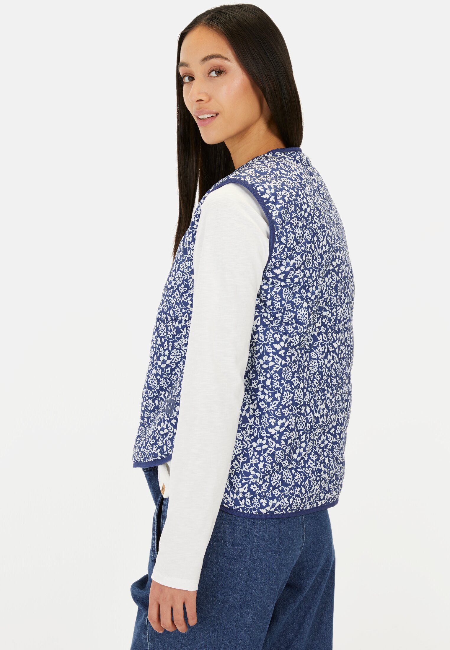 Women Outdoor vest with floral print Blue worn back