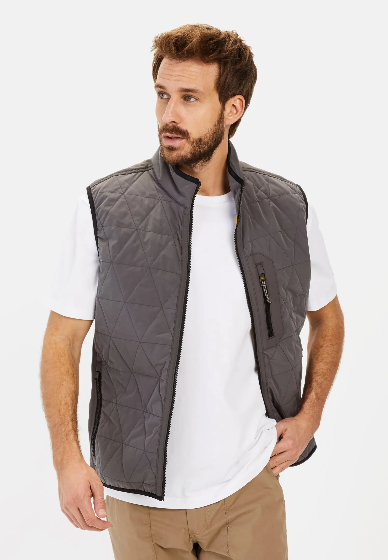 Men Vest with stand-up collar Grey worn front