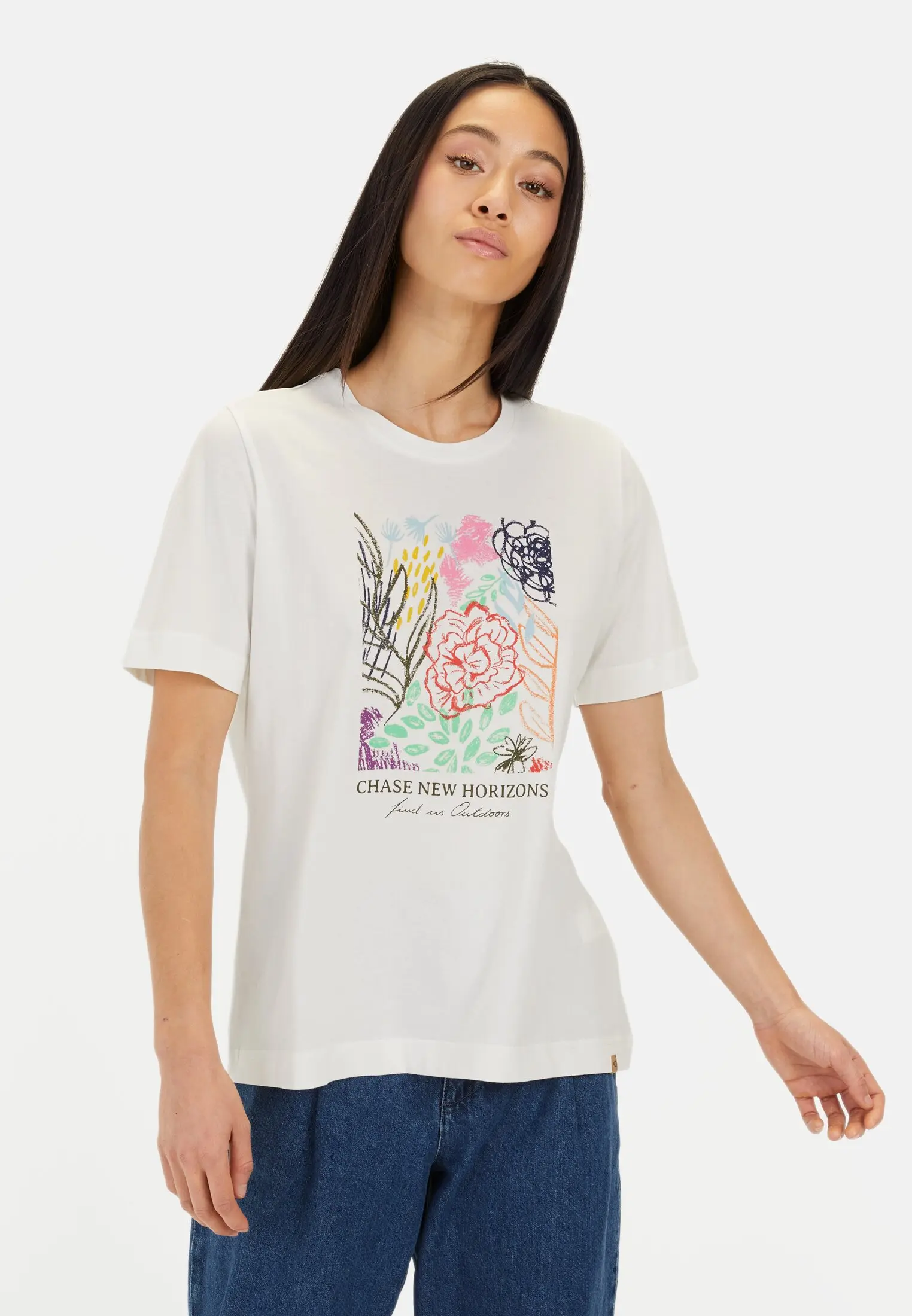 Vrouwen T-shirt met print Wit-roze gedragen voor