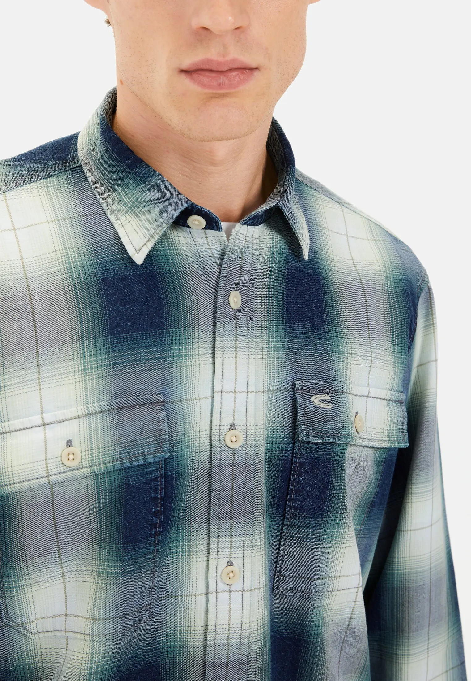 Heren Regular FIt shirt met lange mouwen van katoen Blauw Munte