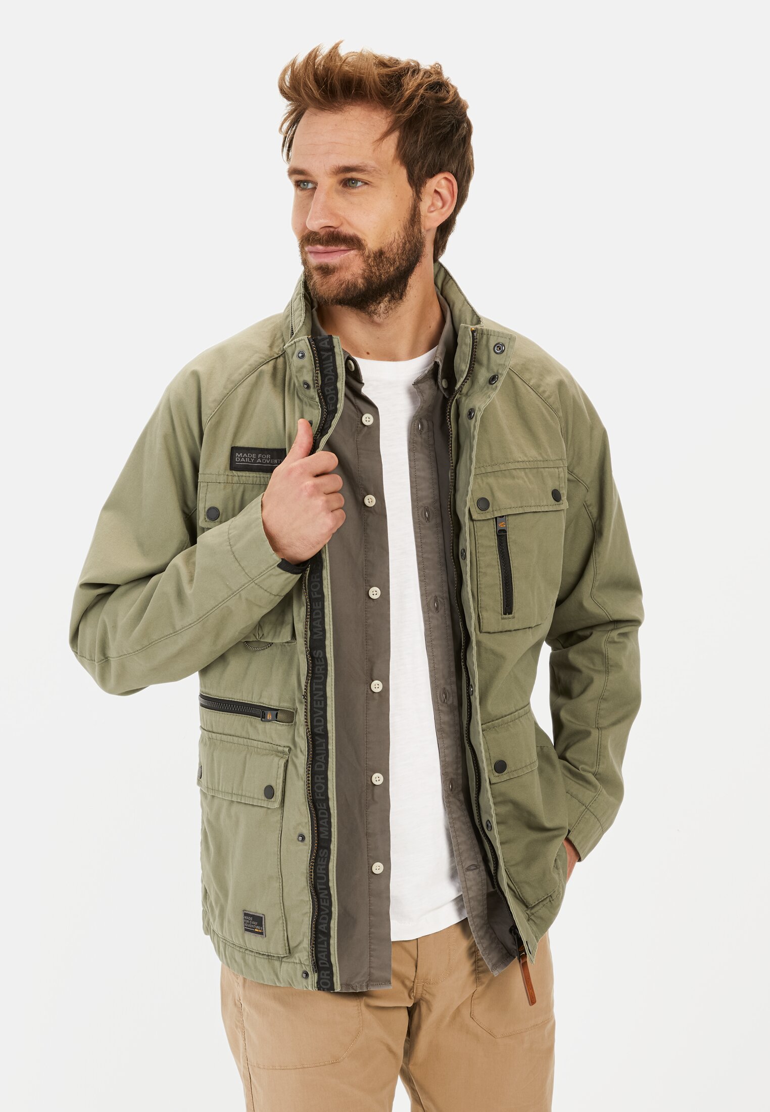 Men Field jacket made of pure cotton Dark Green worn front