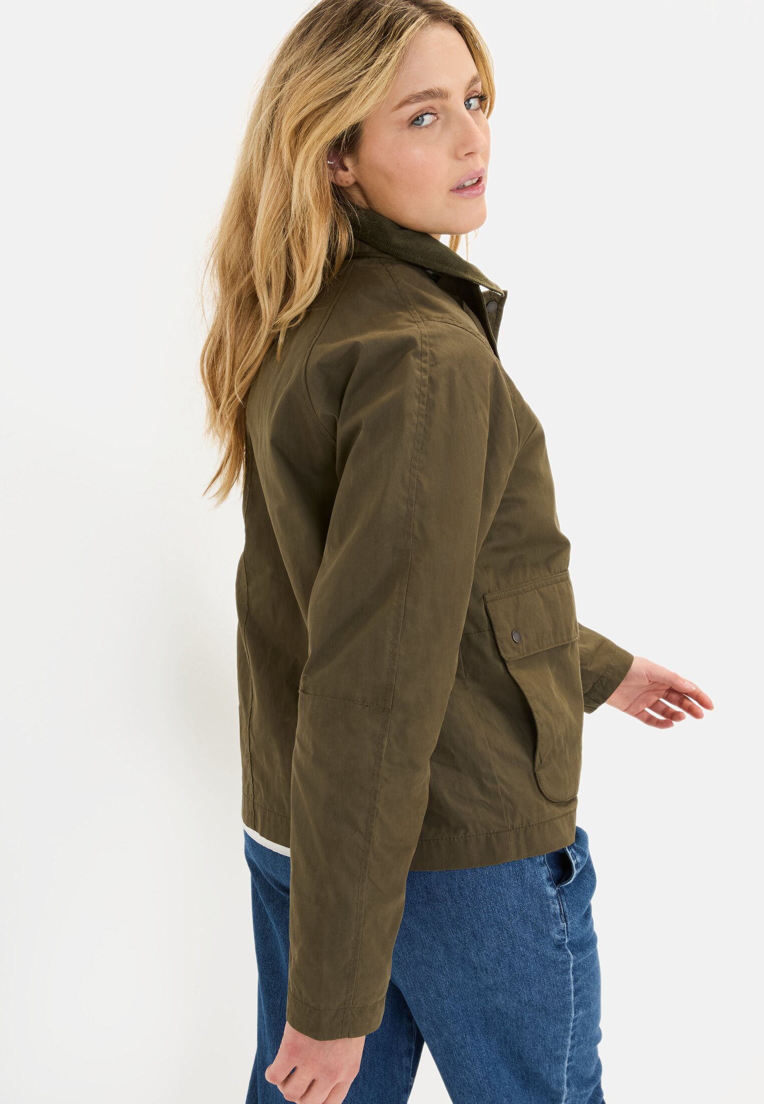 Women Blouson with corduroy collar Dark Khaki worn emotional