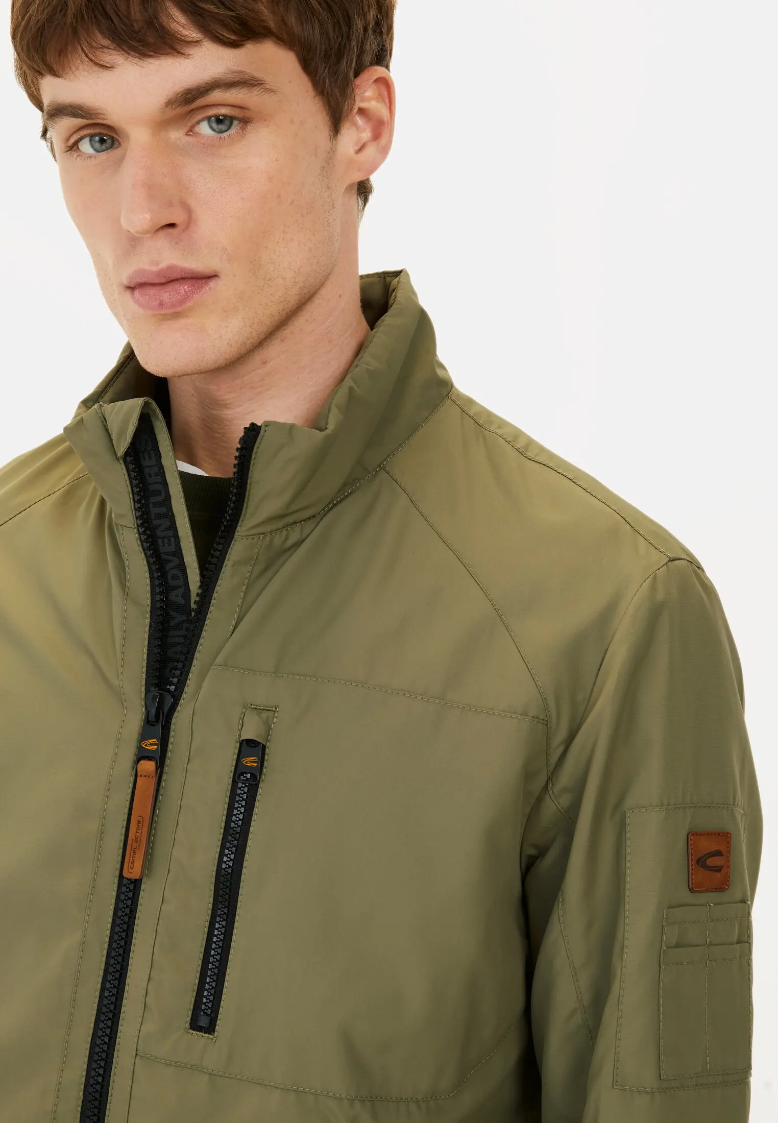 Men Blouson with a stand-up collar Dark Green worn detail close