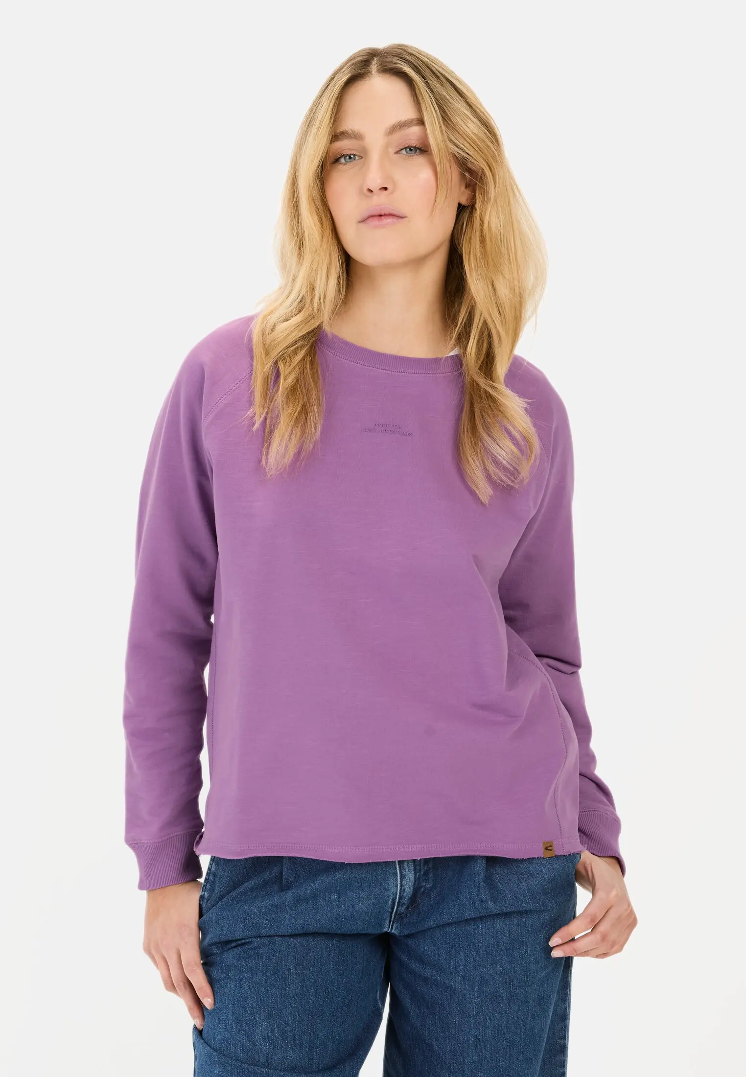 Women Long-sleeved shirt made of pure cotton Purple worn front