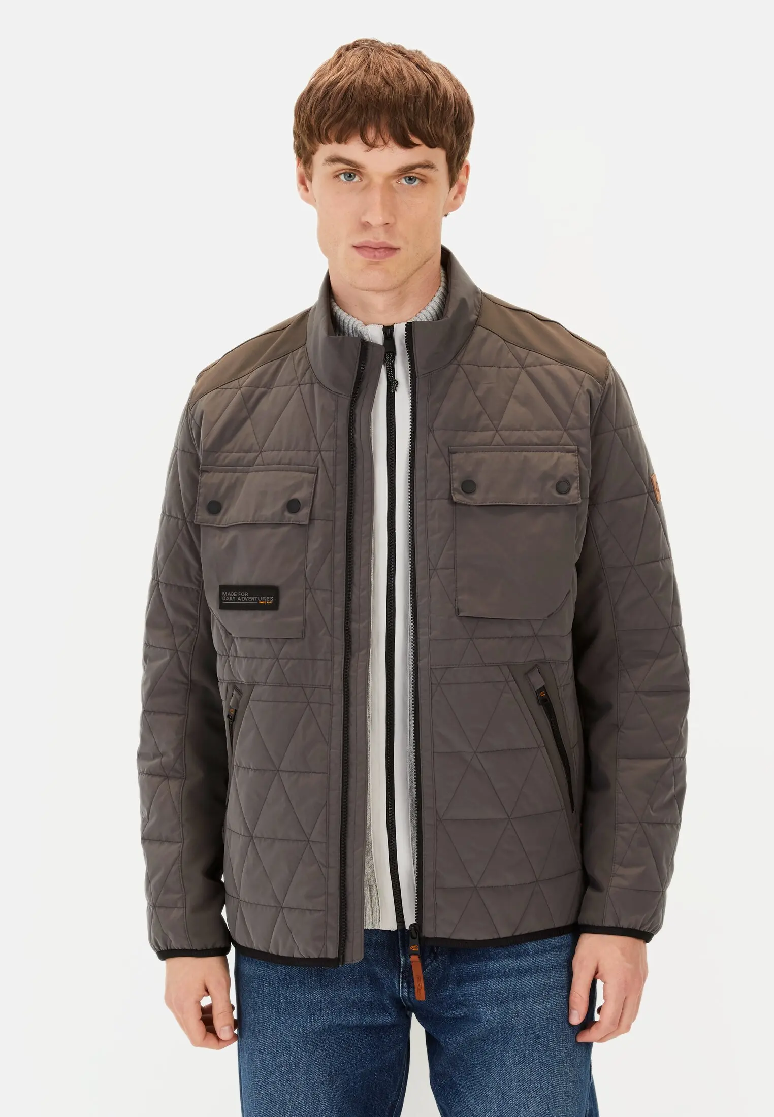 Men Blouson with stand-up collar Grey worn front