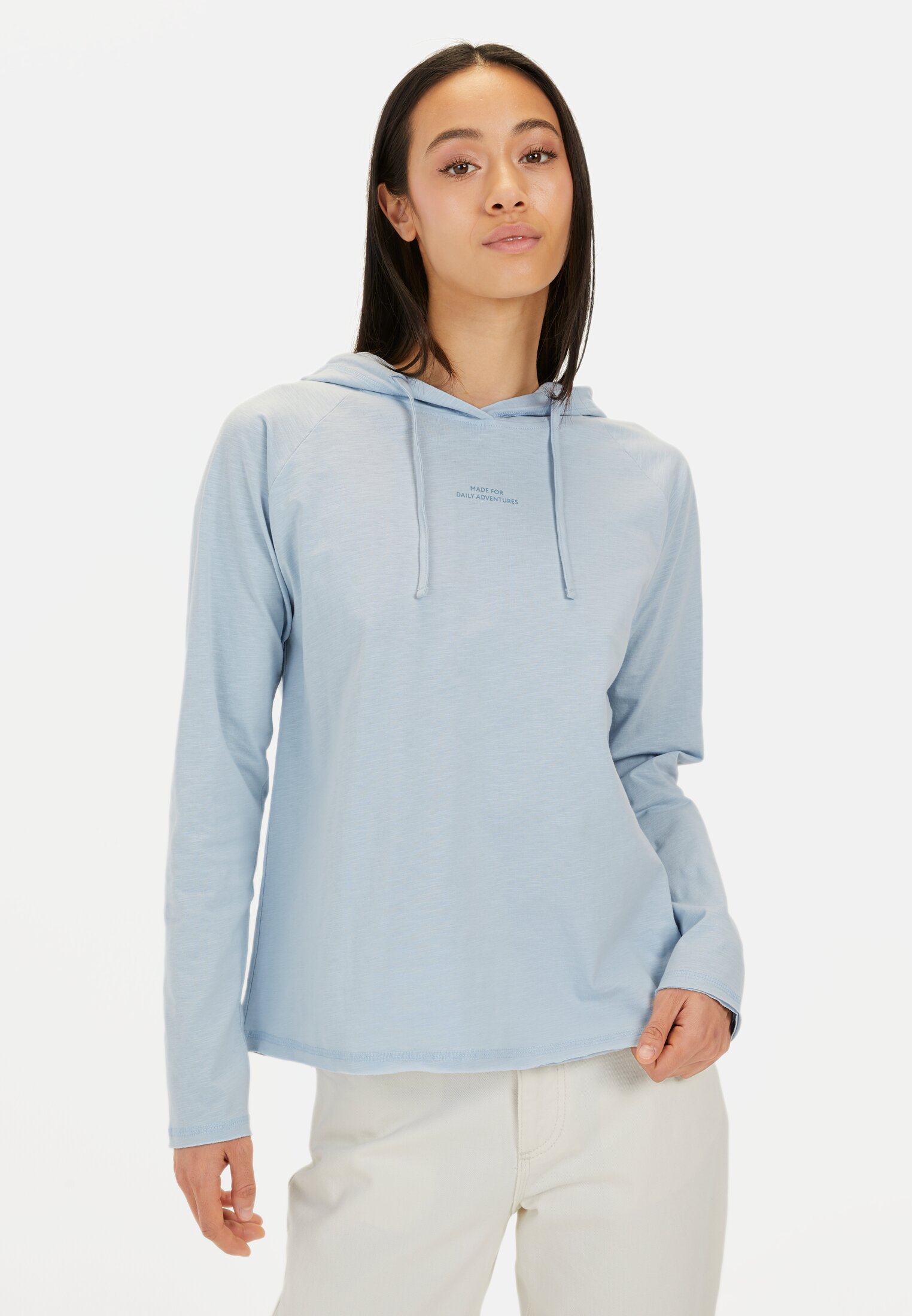 Women Hoodie made of pure cotton French Blue worn front