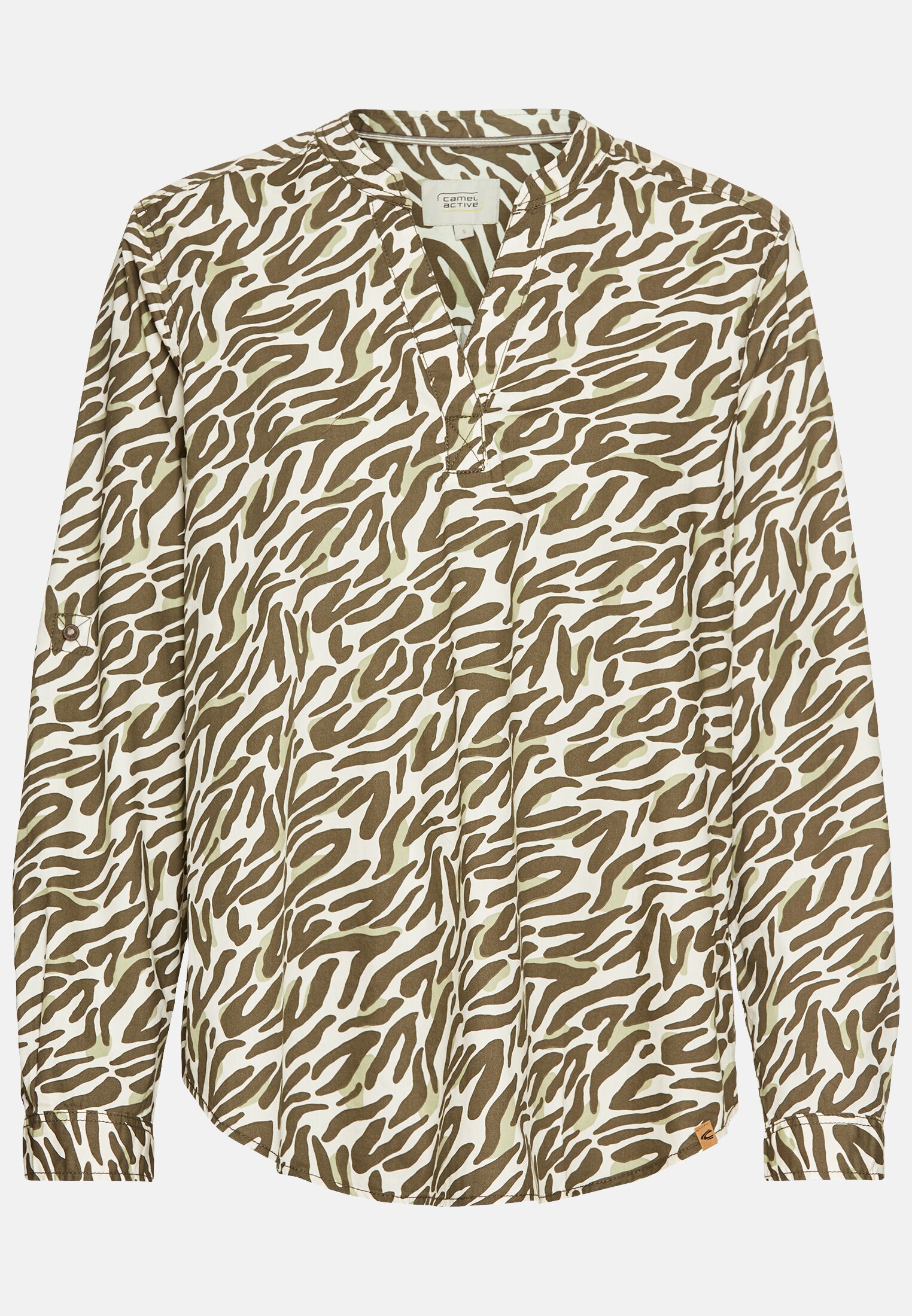 Women Long-sleeve blouse with all-over print Olive Beige frontal front