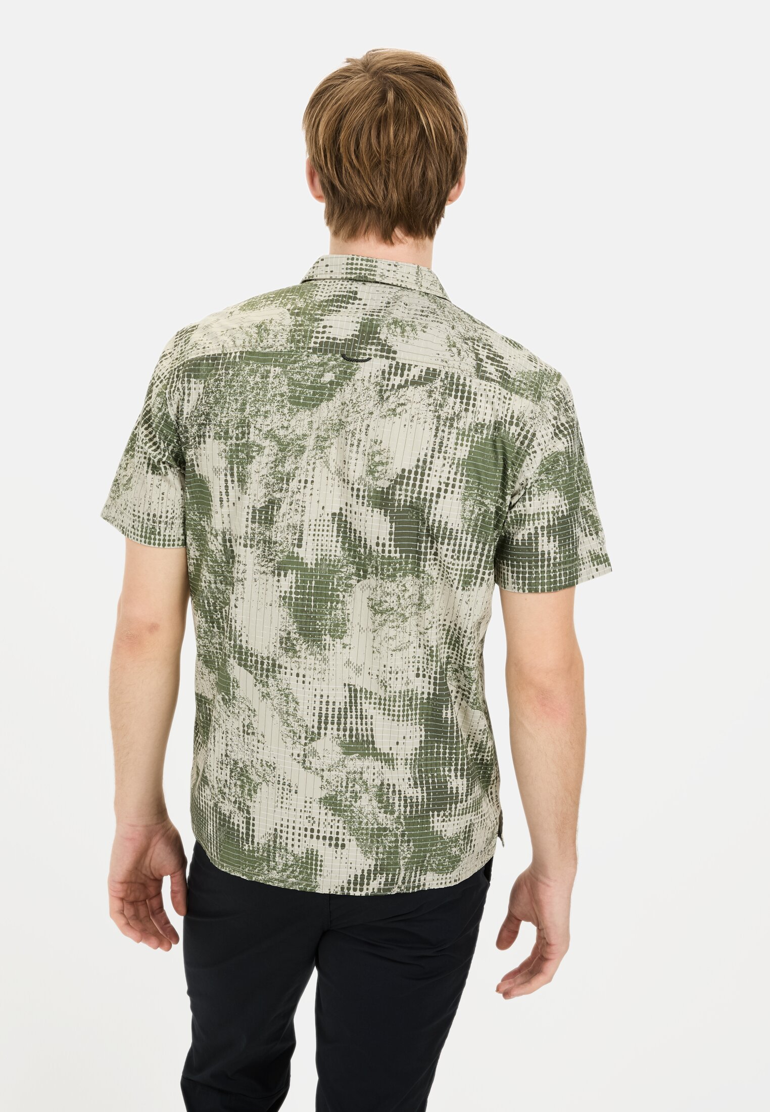 Men Short sleeve shirt made of cotton Khaki worn back