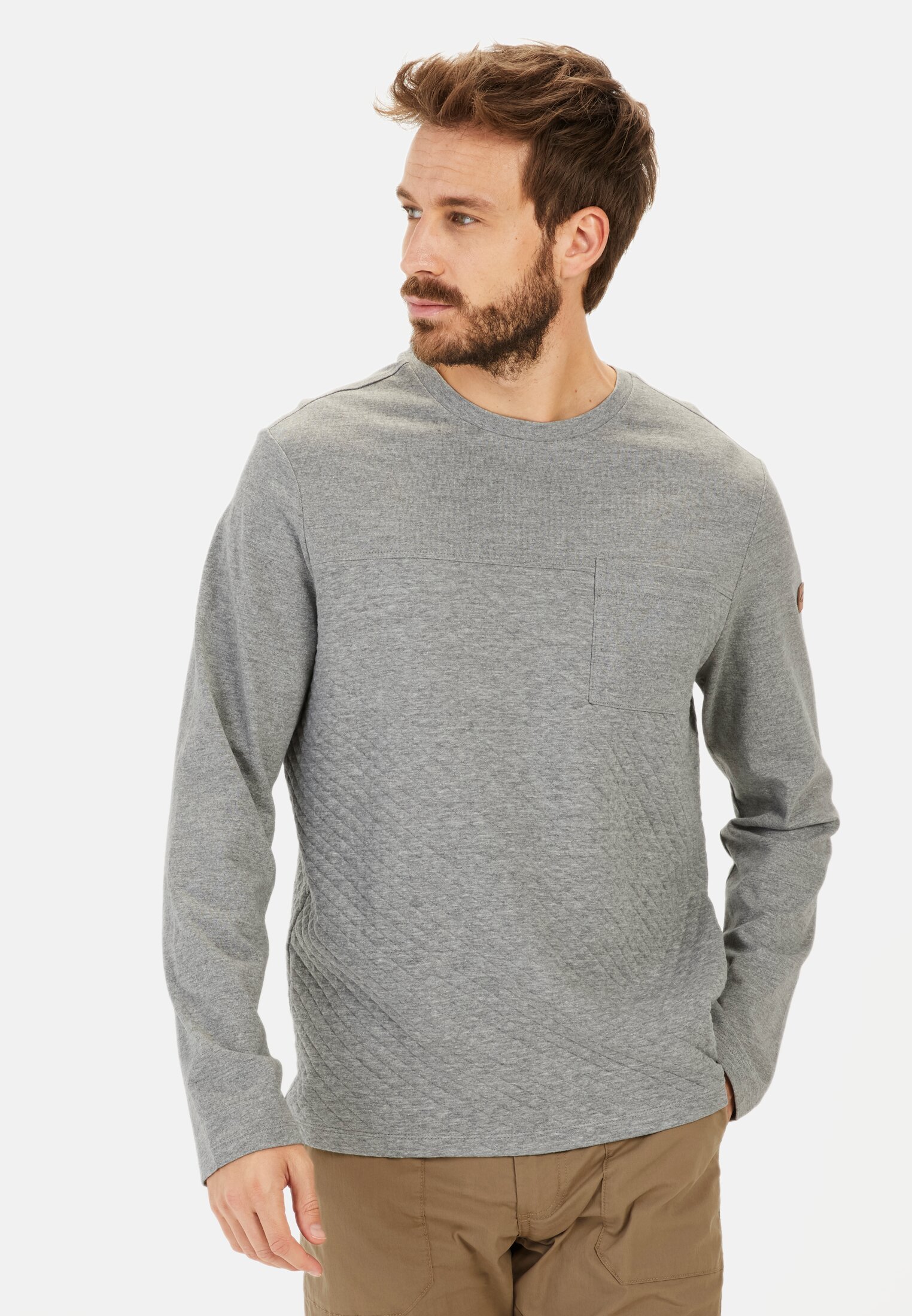 Men Long-sleeve shirt with quilted pattern Grey worn front