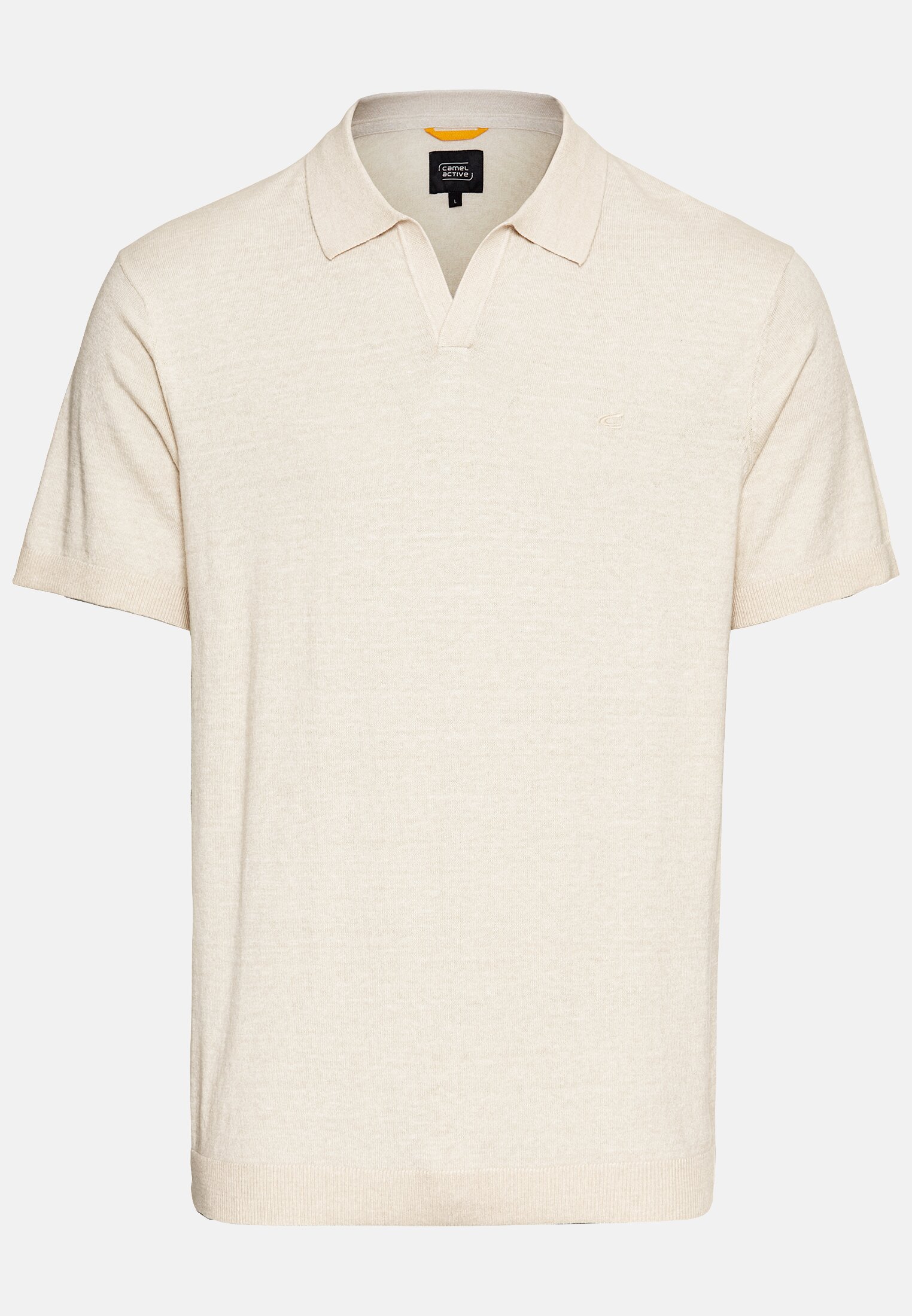 Men Knit polo shirt made from a cotton-linen blend Beige frontal front