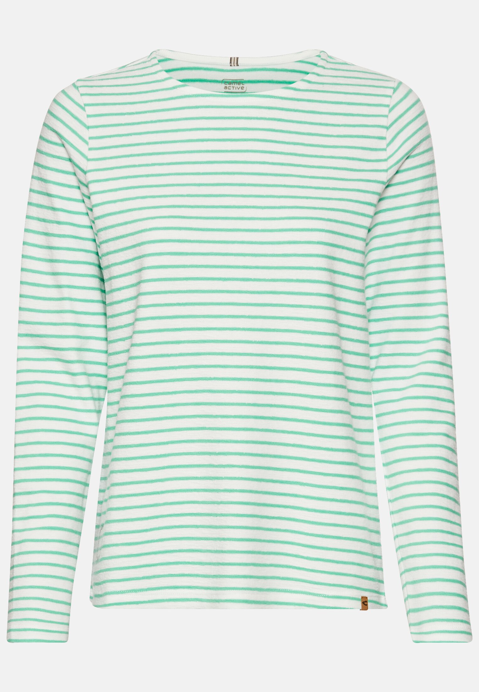 Women Long-sleeved shirt with a crew neck Green-White frontal front