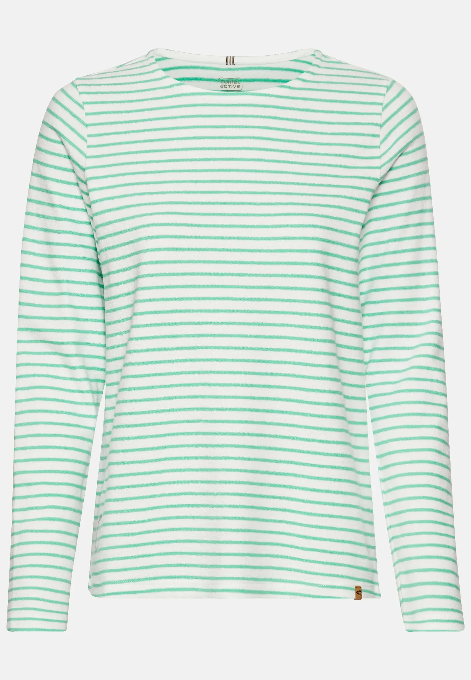 Women Long-sleeved shirt with a crew neck Green-White frontal front