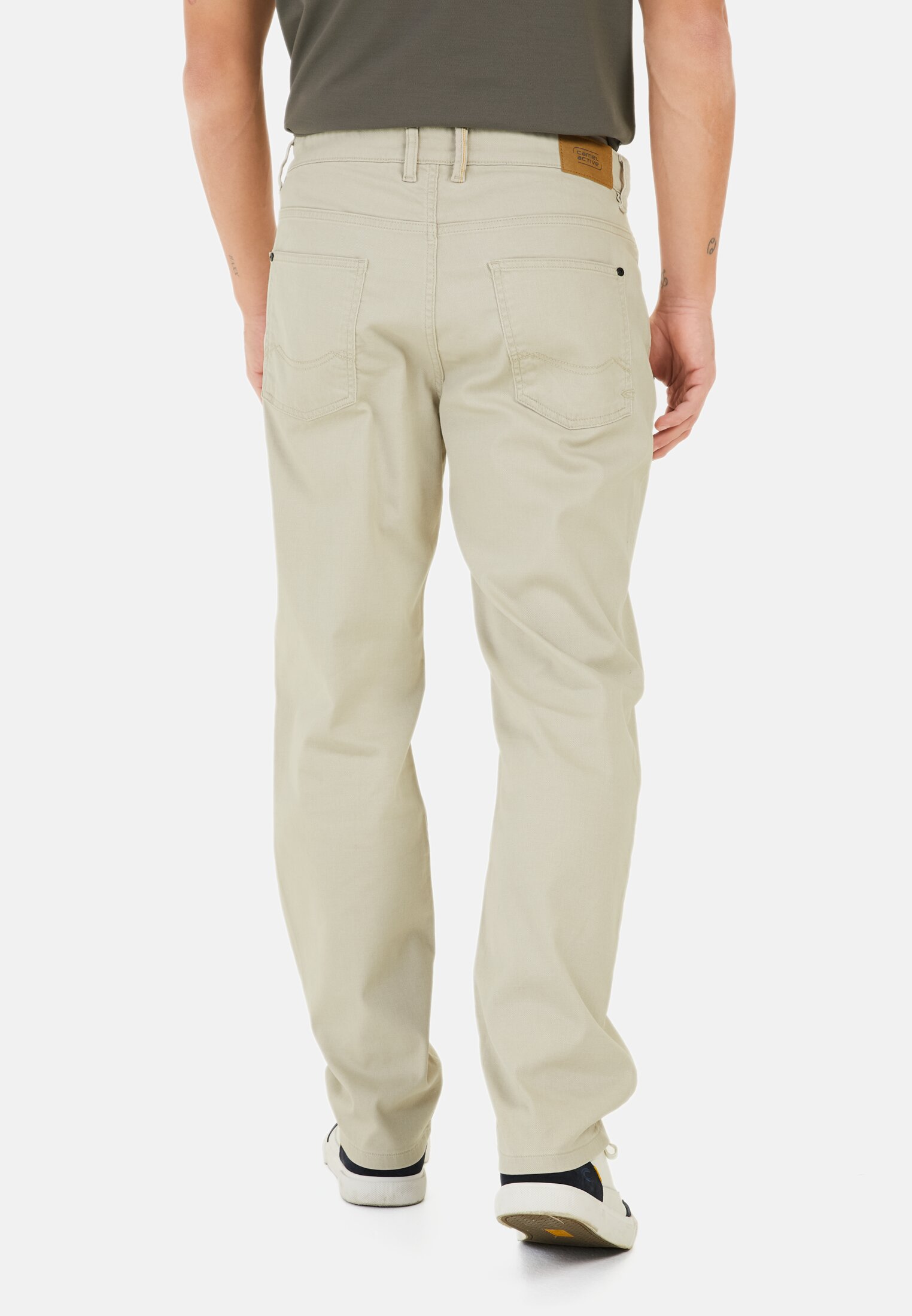 Men Relaxed Fit 5 Pocket Trousers Beige