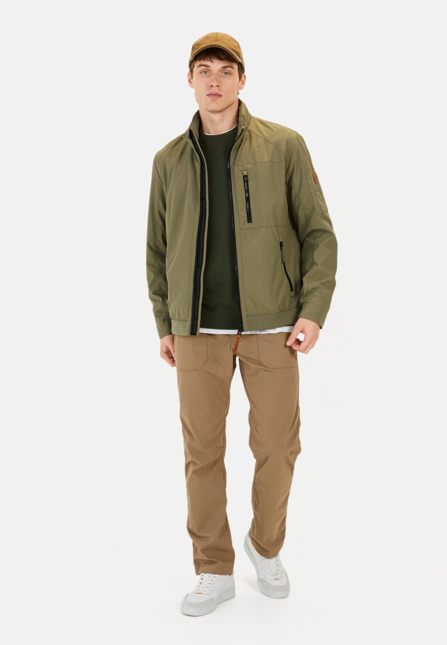 Men Blouson with a stand-up collar Dark Green worn front full body