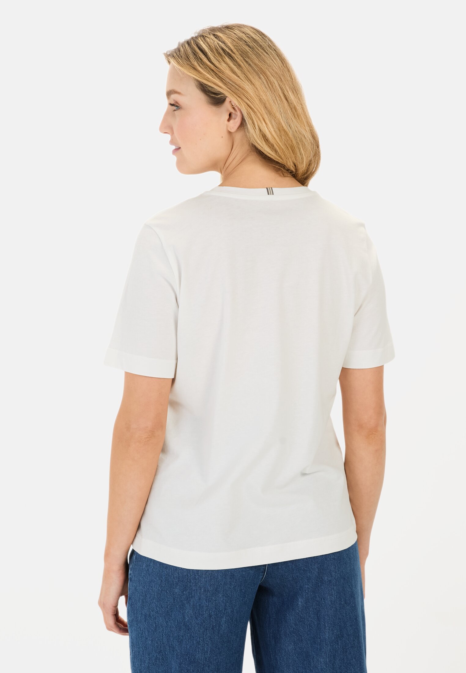 Damen T-Shirt mit Print Weiß-Grau getragen hinten