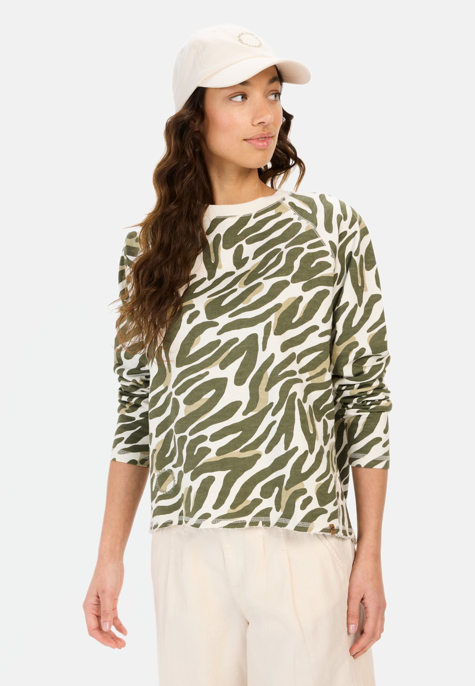 Vrouwen Sweatshirt met all-over print Olijf Beige gedragen voor