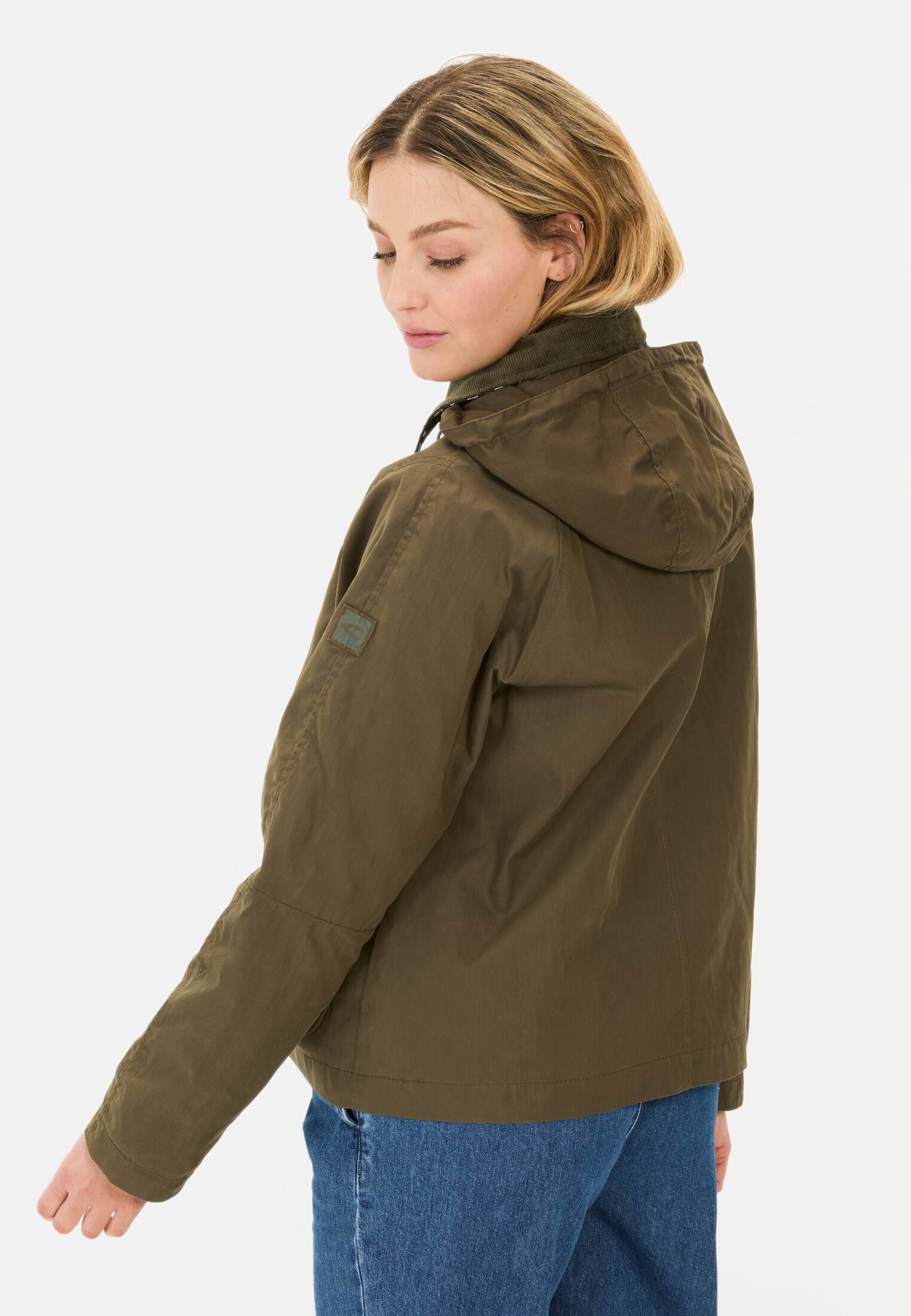 Women Blouson with corduroy collar Dark Khaki worn back