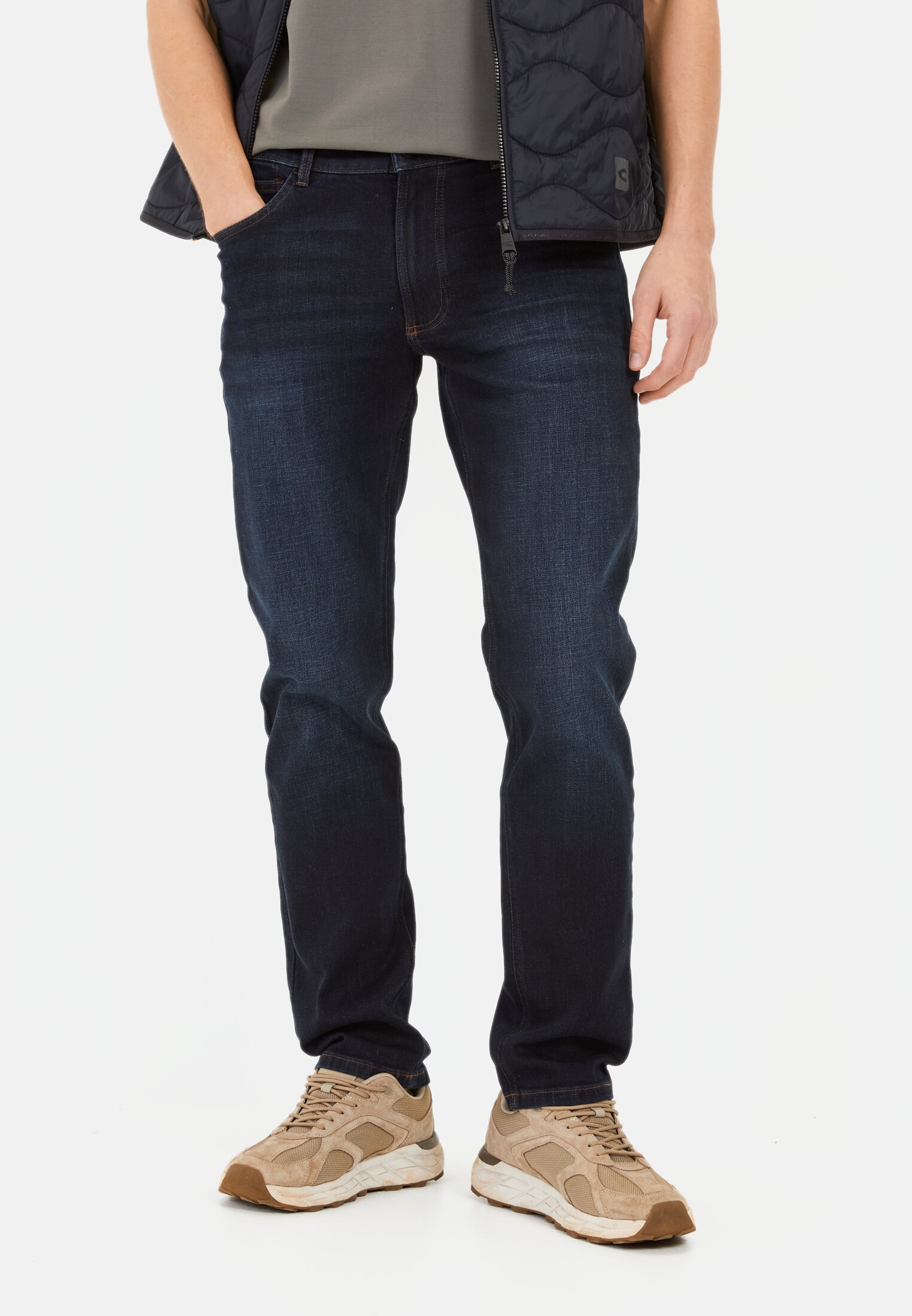 Men 5-pocket denim regular fit Dark Blue worn front