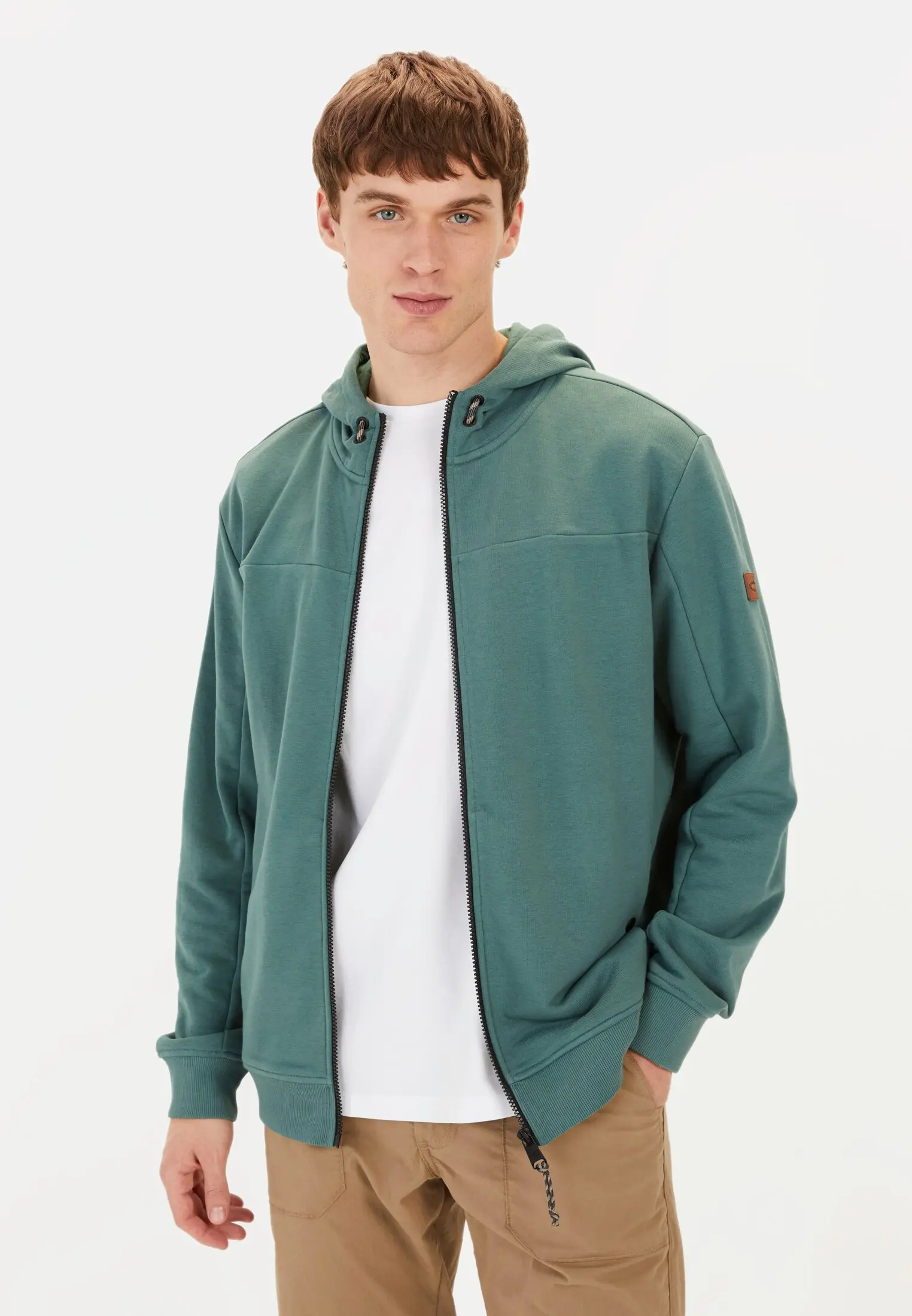 Men Hooded Sweat Jacket Green worn front