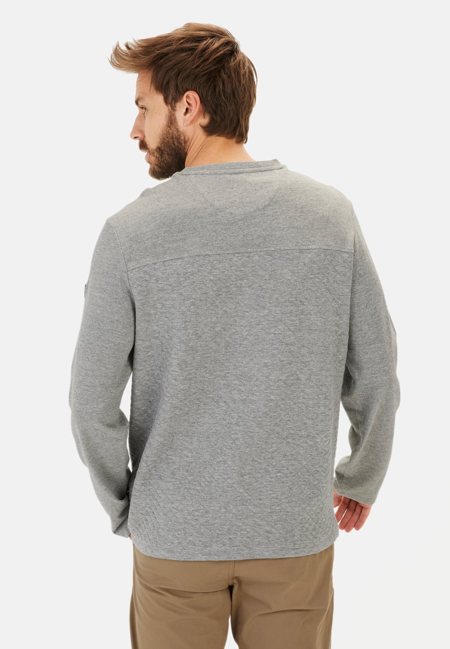 Men Long-sleeve shirt with quilted pattern Grey worn back