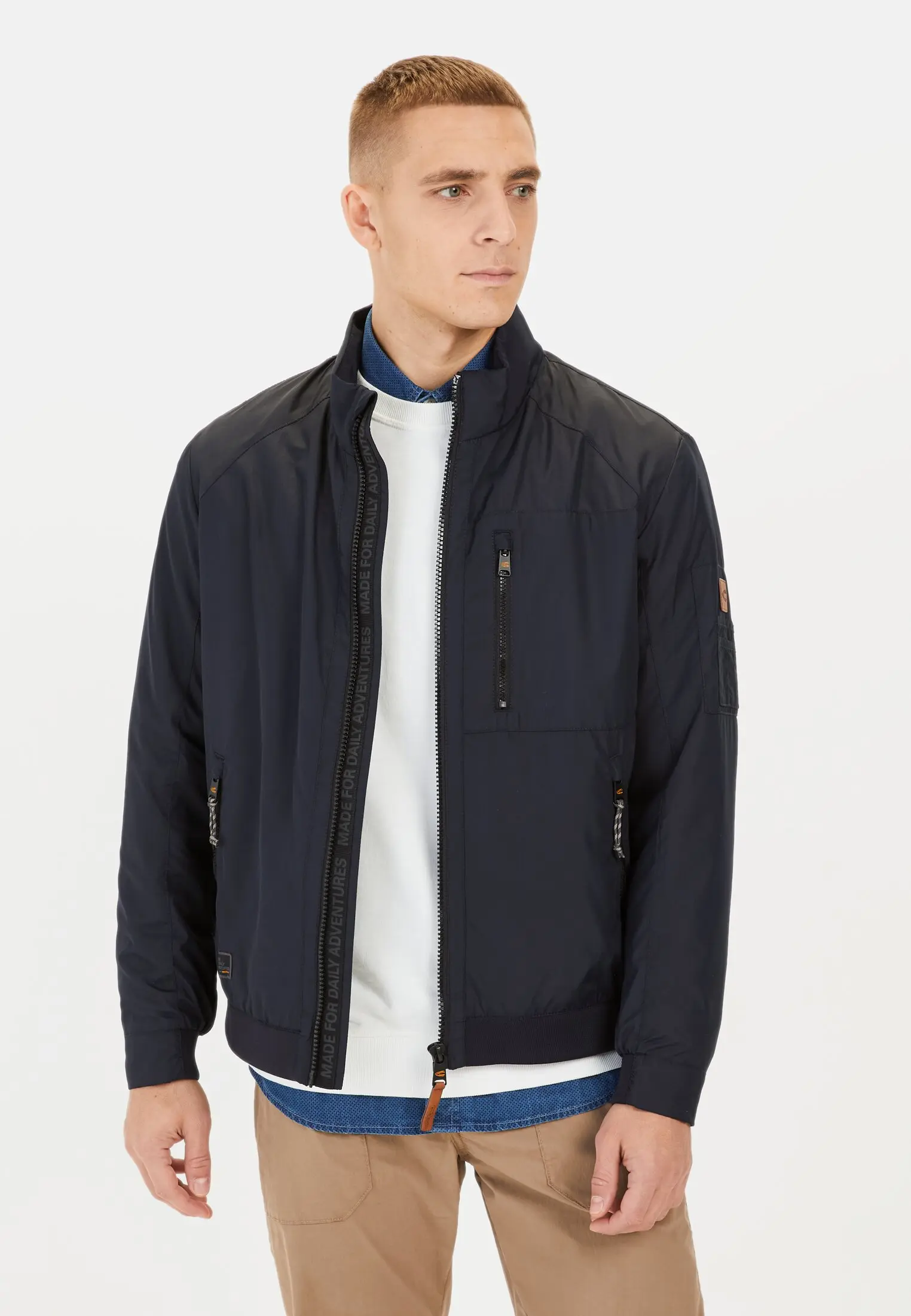 Men Blouson with a stand-up collar Dark Blue worn front