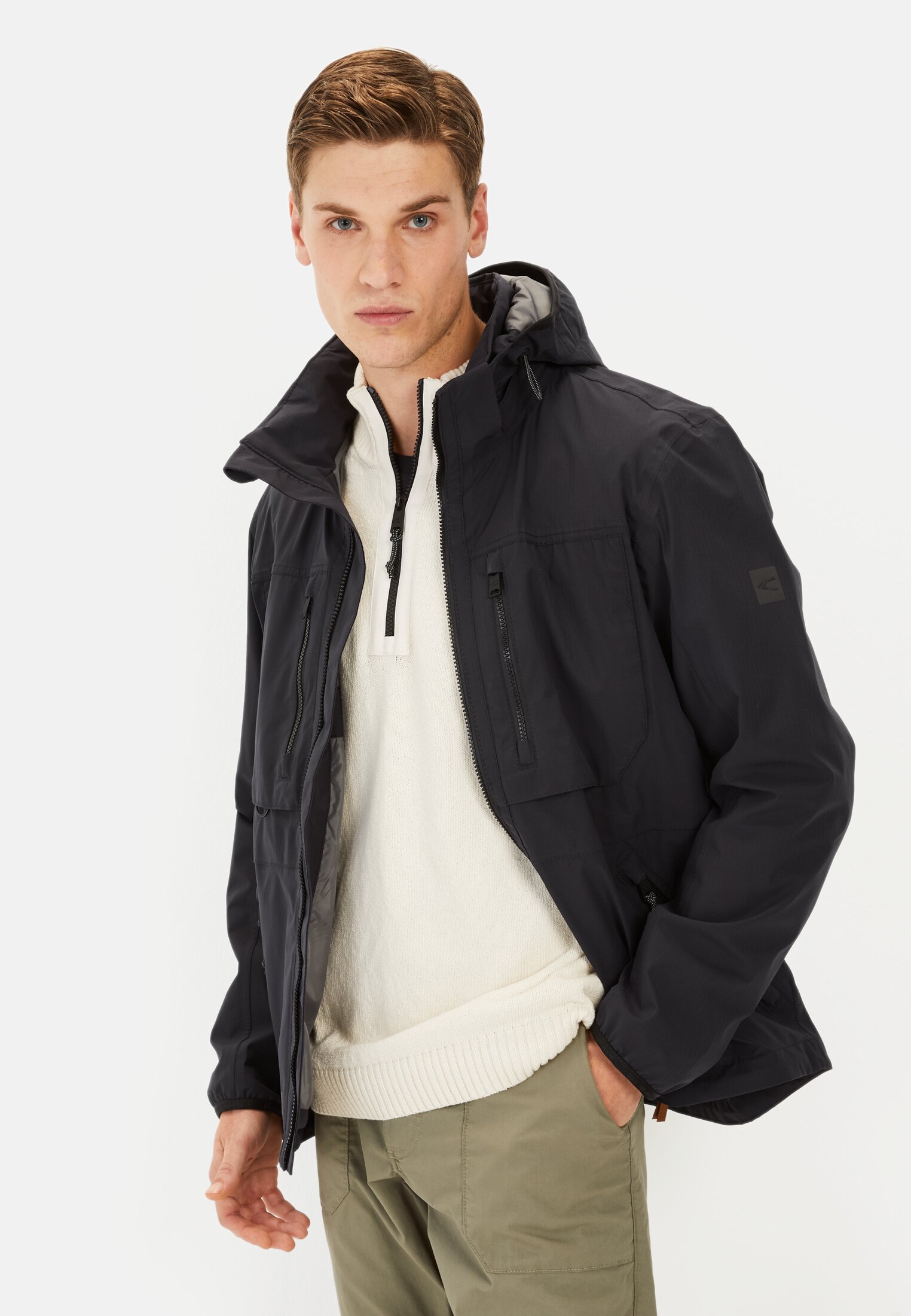 Herren Windbreaker mit abnehmbarer Kapuze Dunkelblau