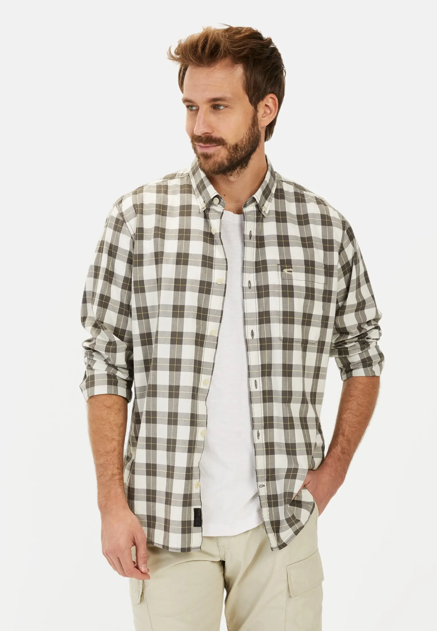 Men Checked shirt made of pure cotton Grey worn front