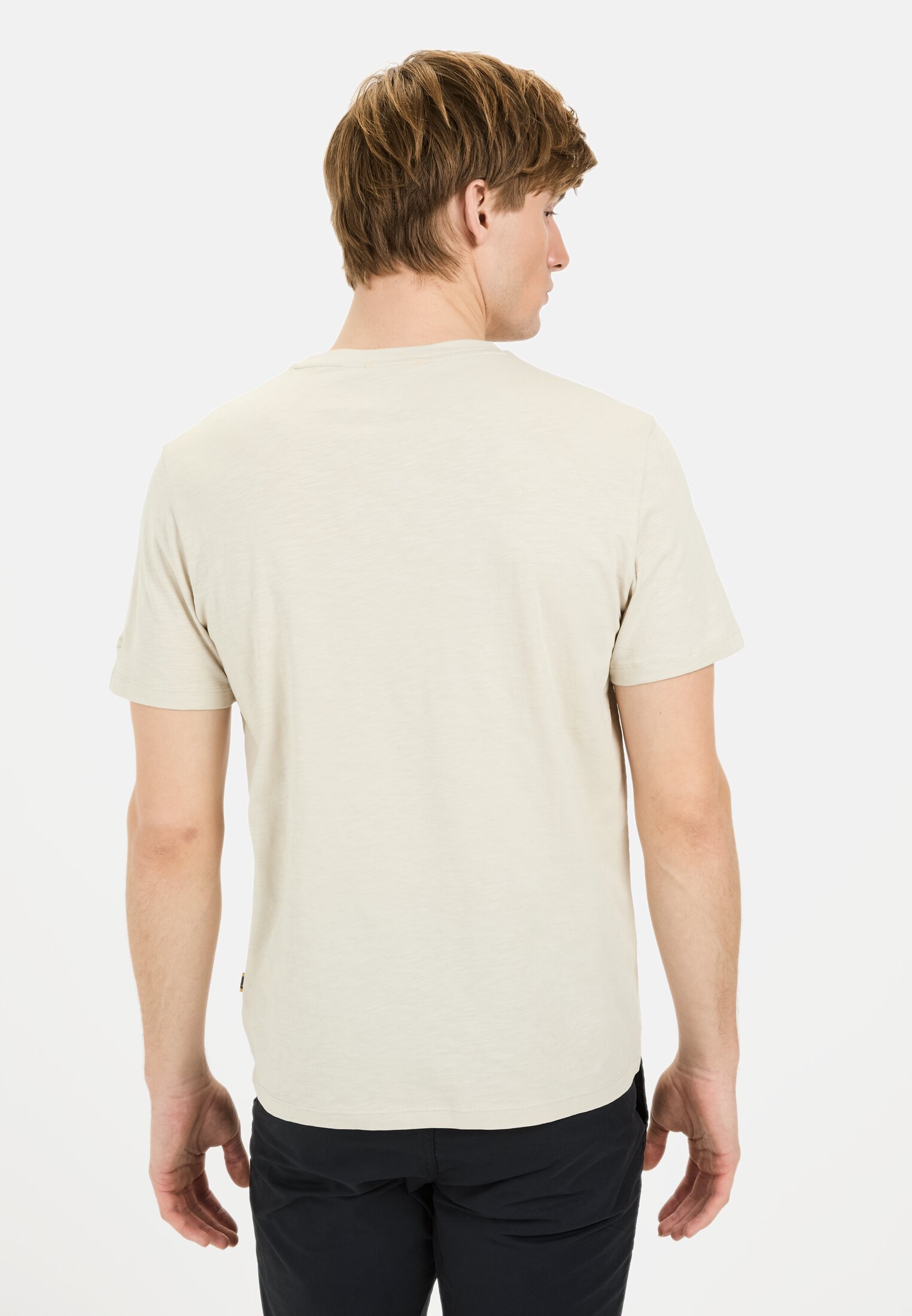 Men T-shirt with print made from organic cotton Beige worn back