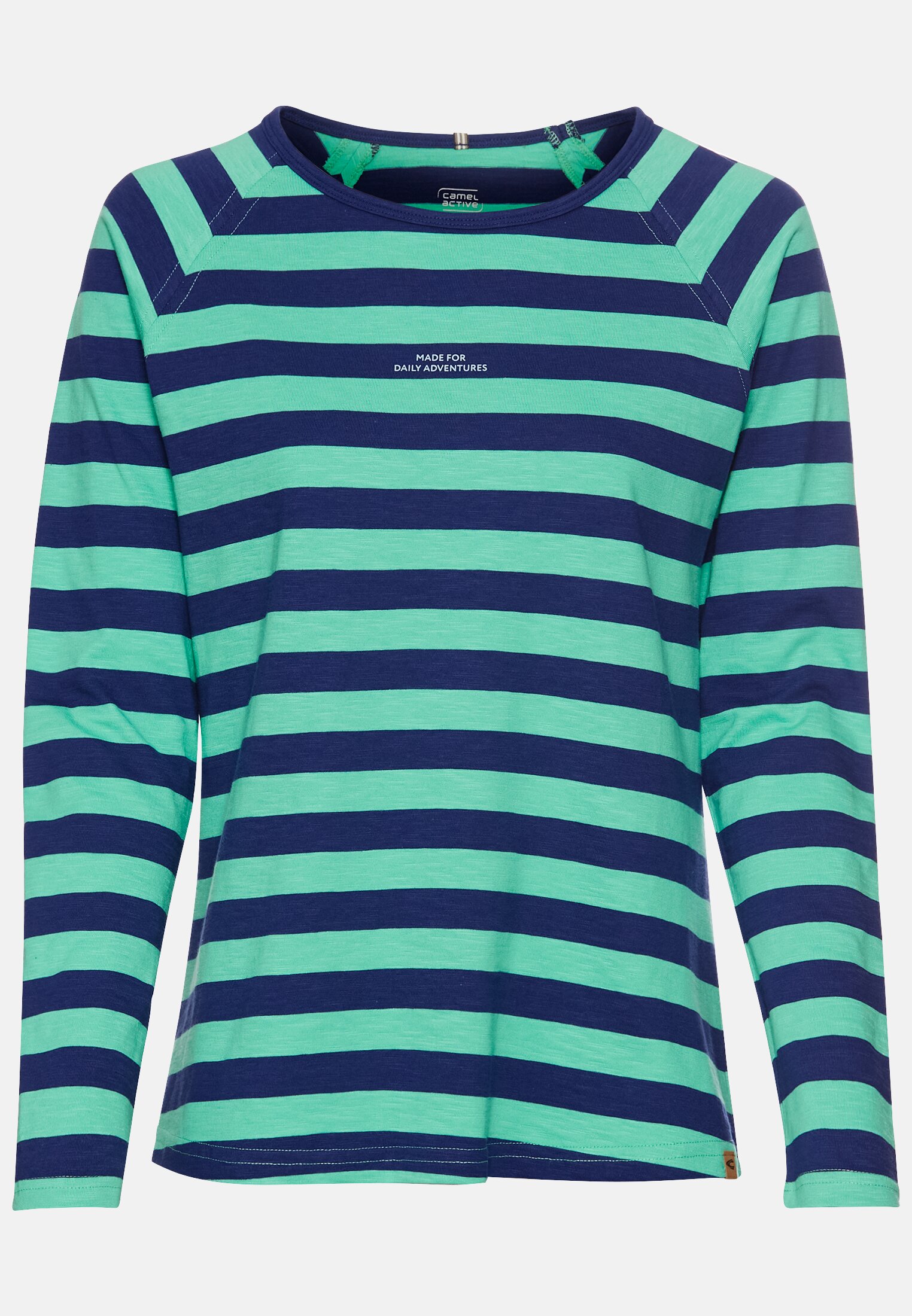 Women Striped long-sleeved shirt made of pure cotton Green-Blue frontal front