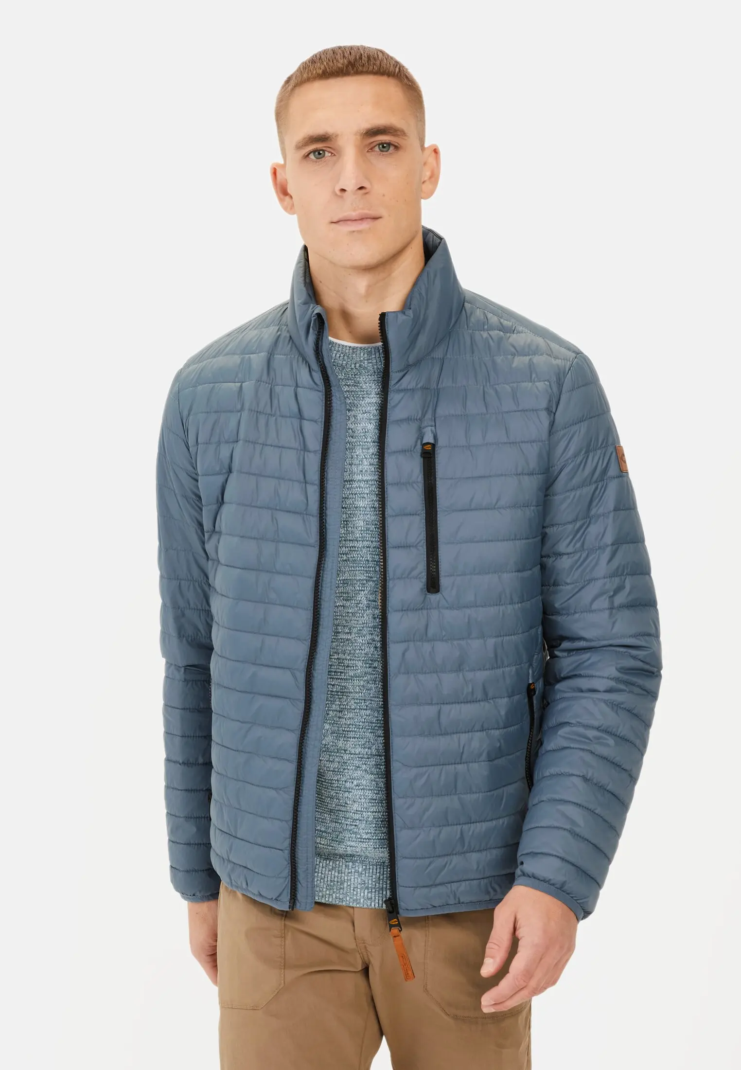 Men Quilted blouson with stand-up collar Blue worn front