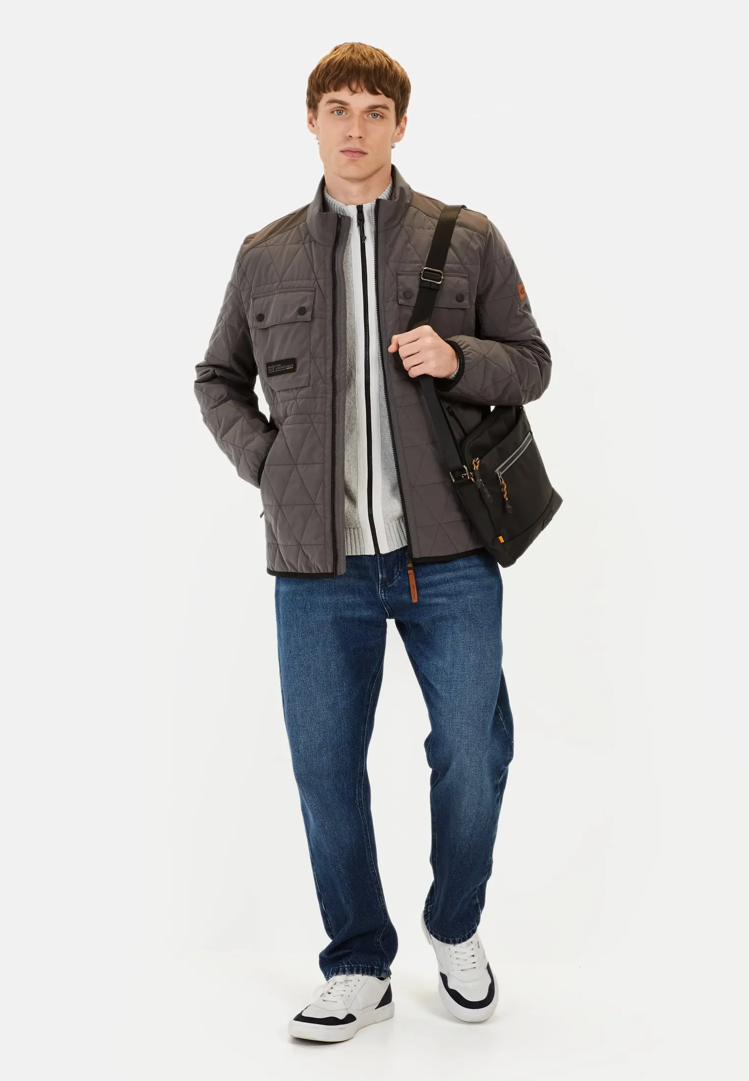 Men Blouson with stand-up collar Grey worn front full body