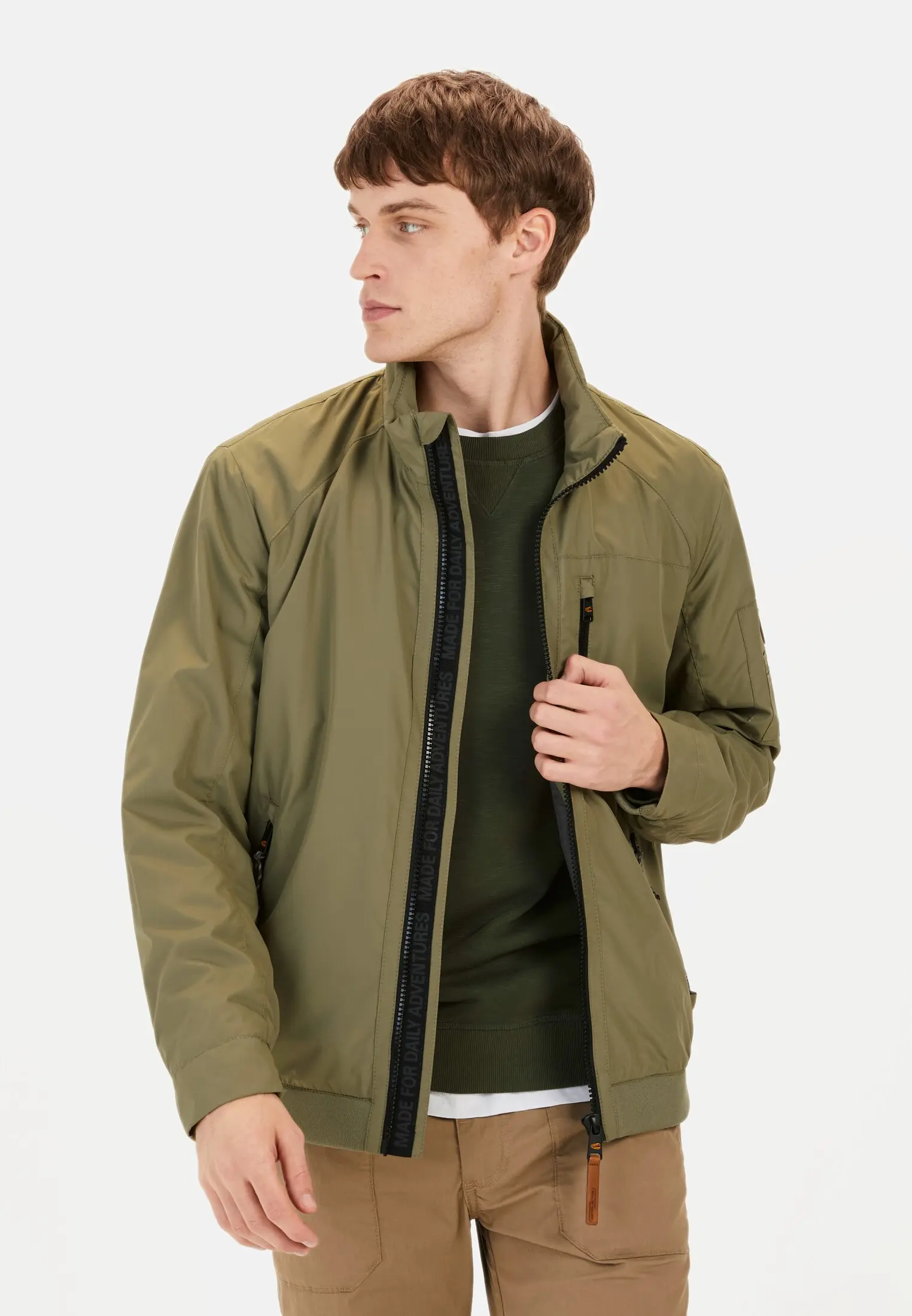 Men Blouson with a stand-up collar Dark Green worn front