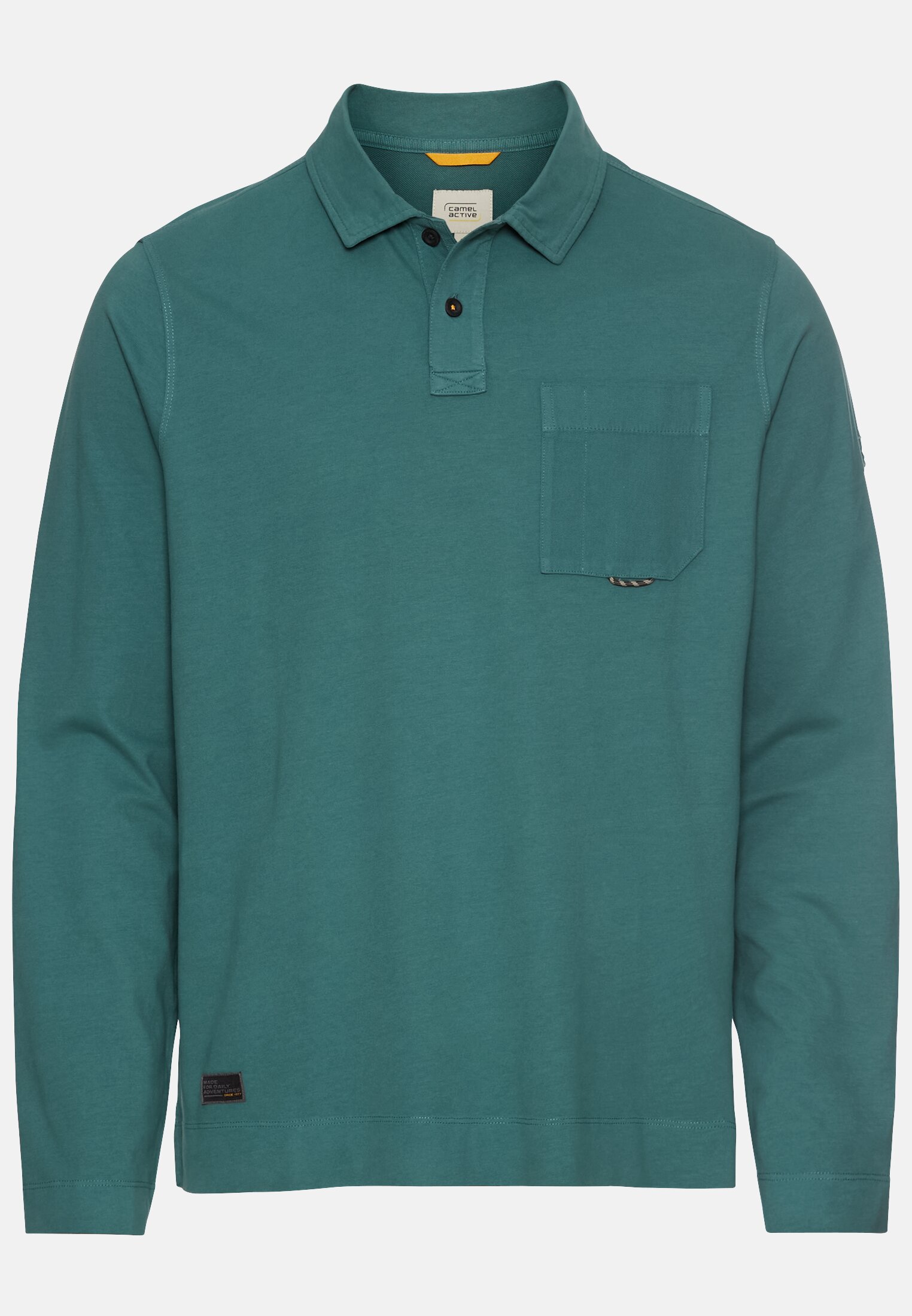 Men Long-sleeved polo shirt made of pure cotton Dark green frontal front