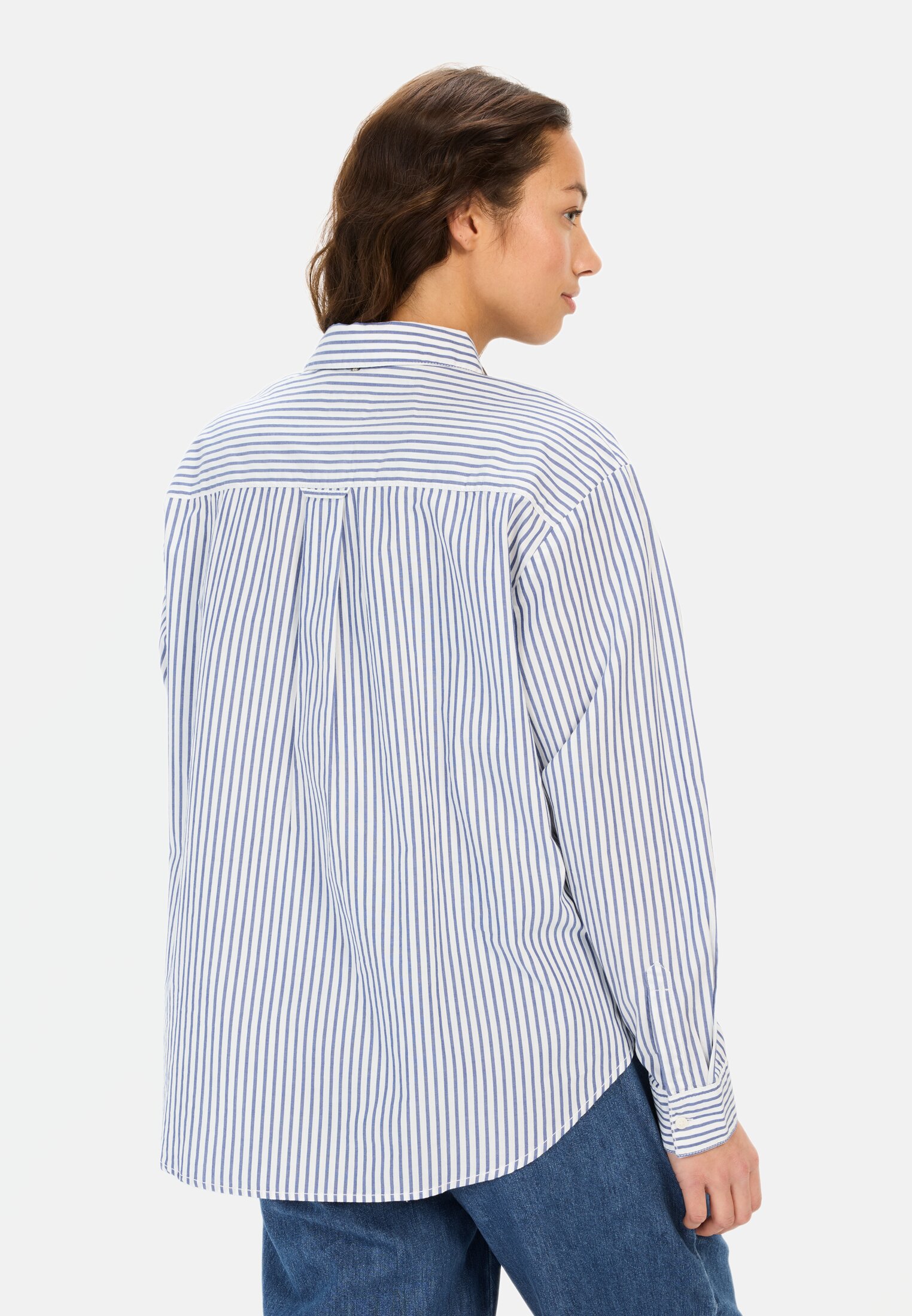 Women Striped blouse made of cotton Light Blue worn back