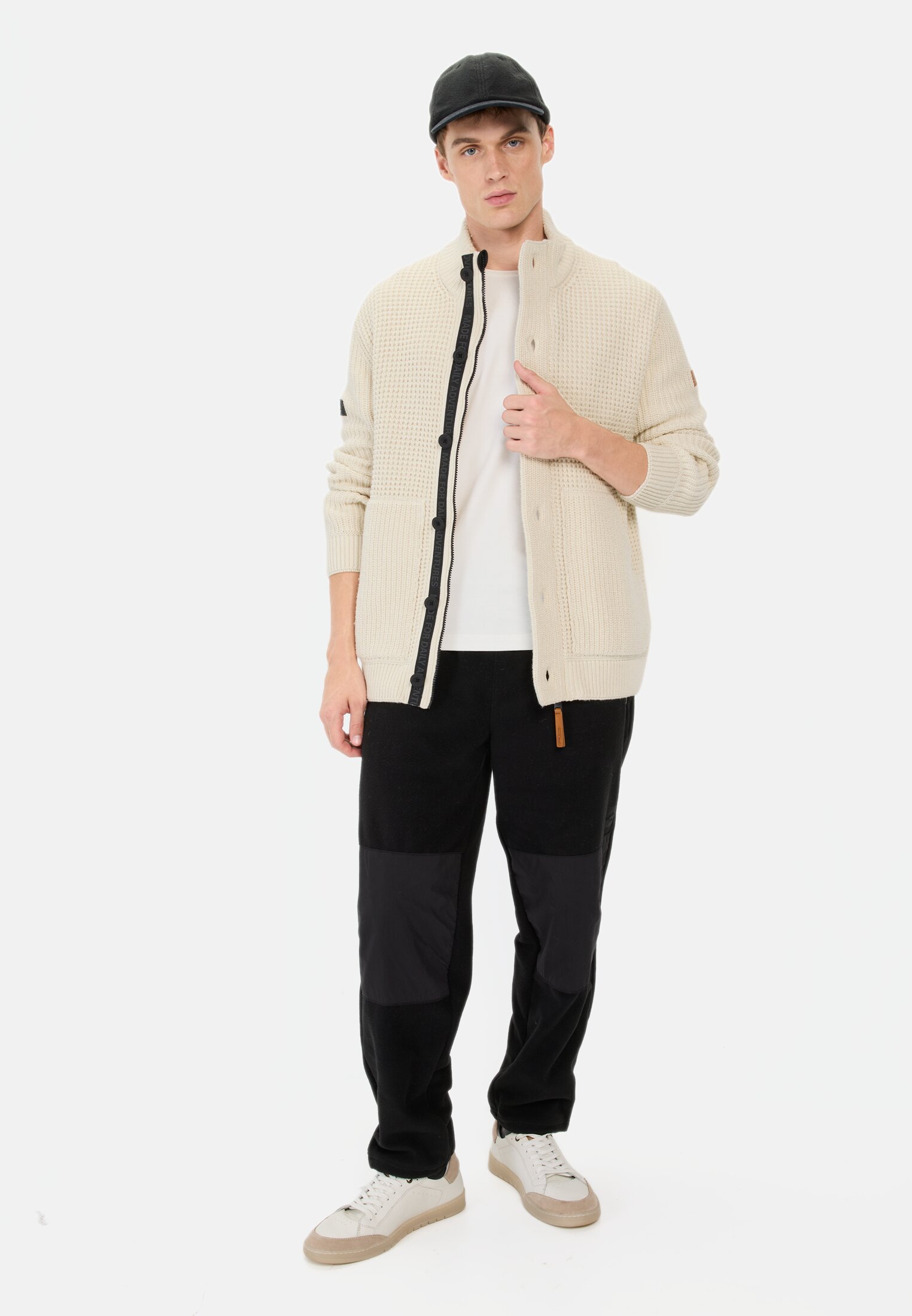 Herren Strickjacke mit verstecktem Reißverschluss Creme