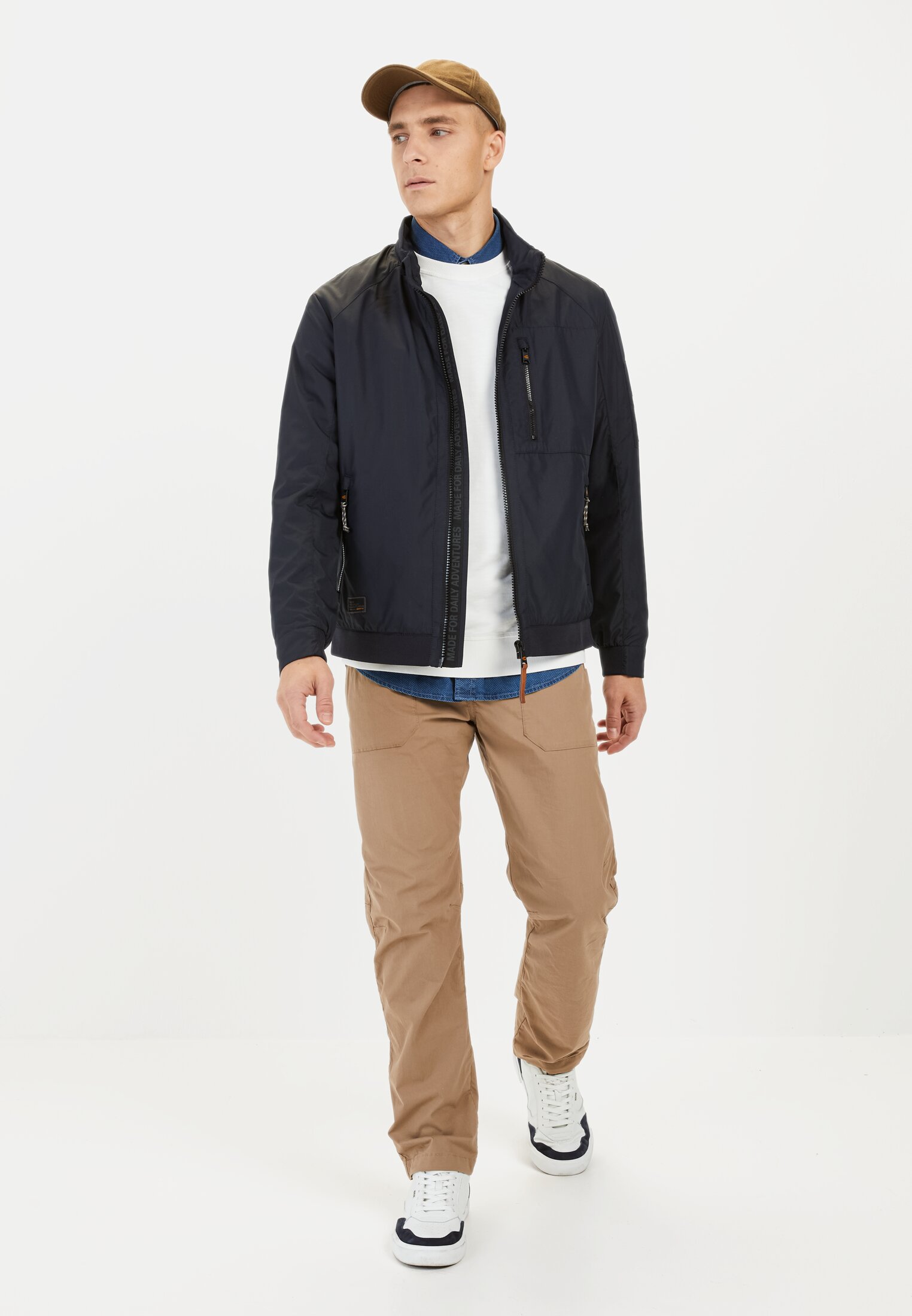 Men Blouson with a stand-up collar Dark Blue worn front full body