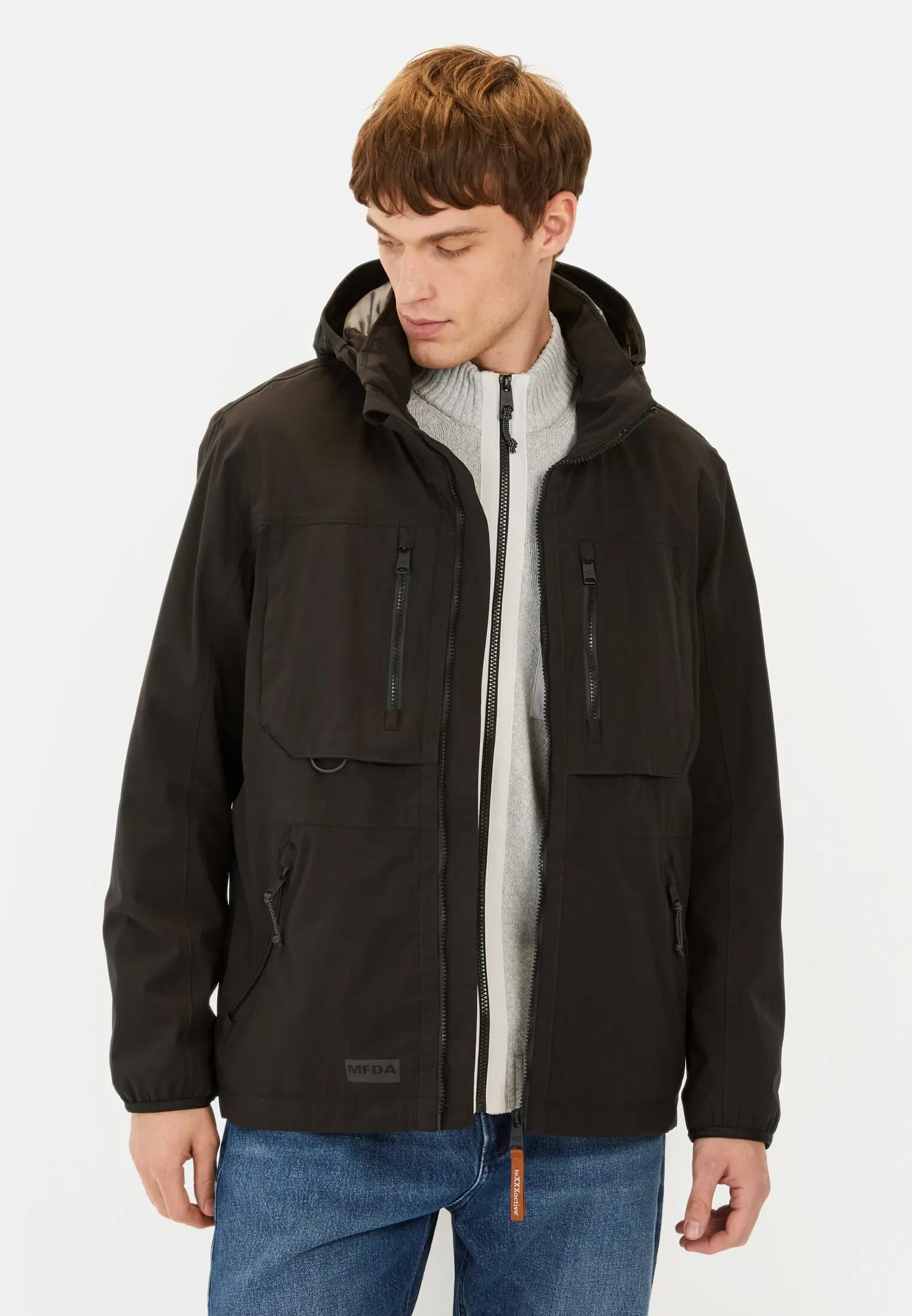 Men Windbreaker with removable hood Black