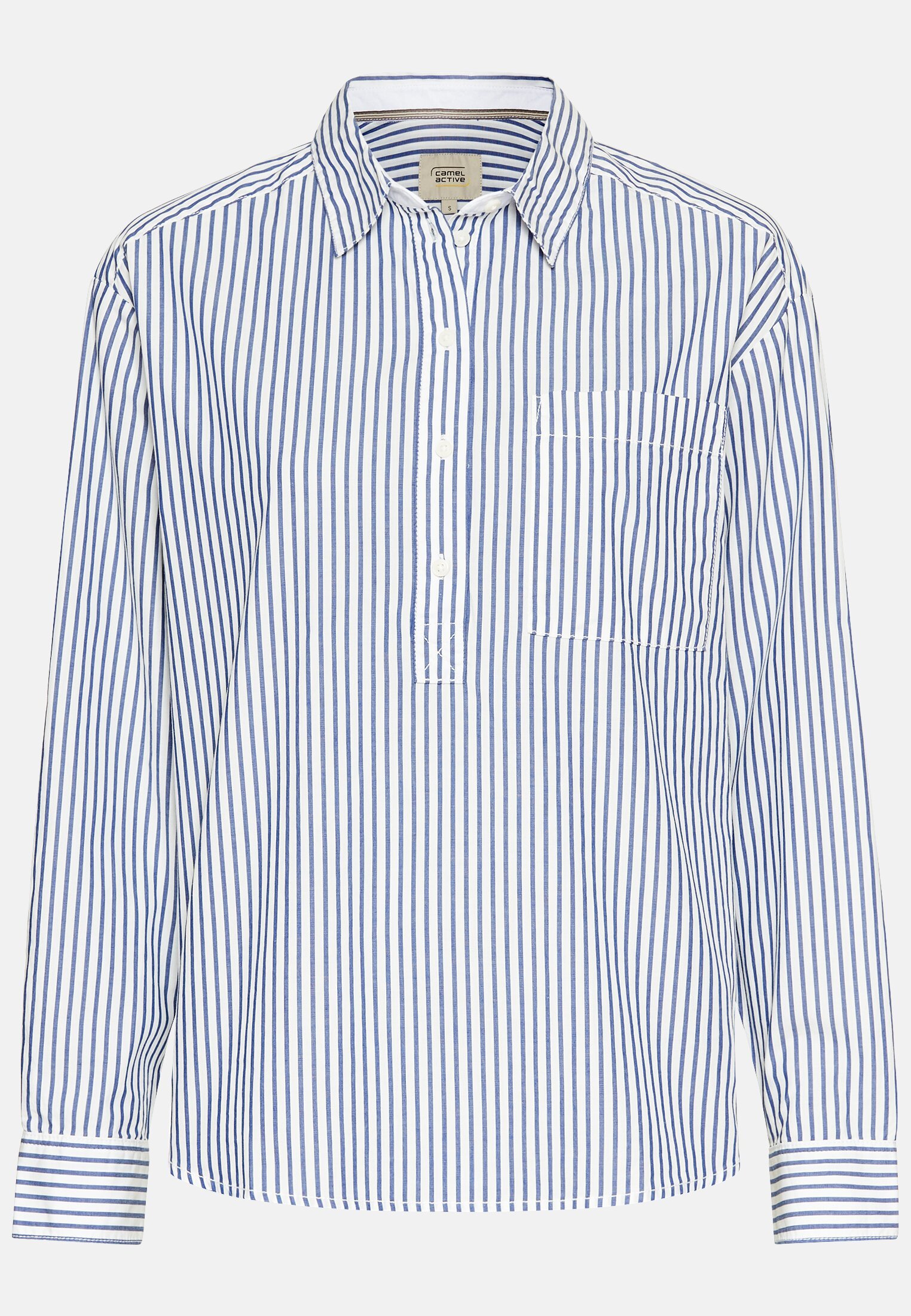 Women Striped blouse made of cotton Light Blue frontal front