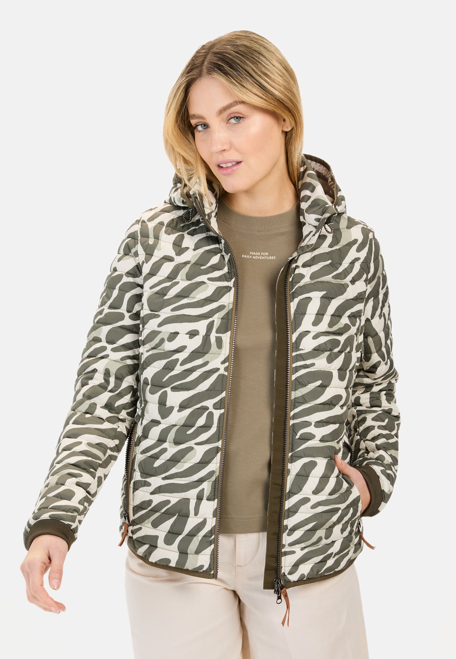 Vrouwen Gewatteerde blouson met animal print Groen-Wit gedragen voor