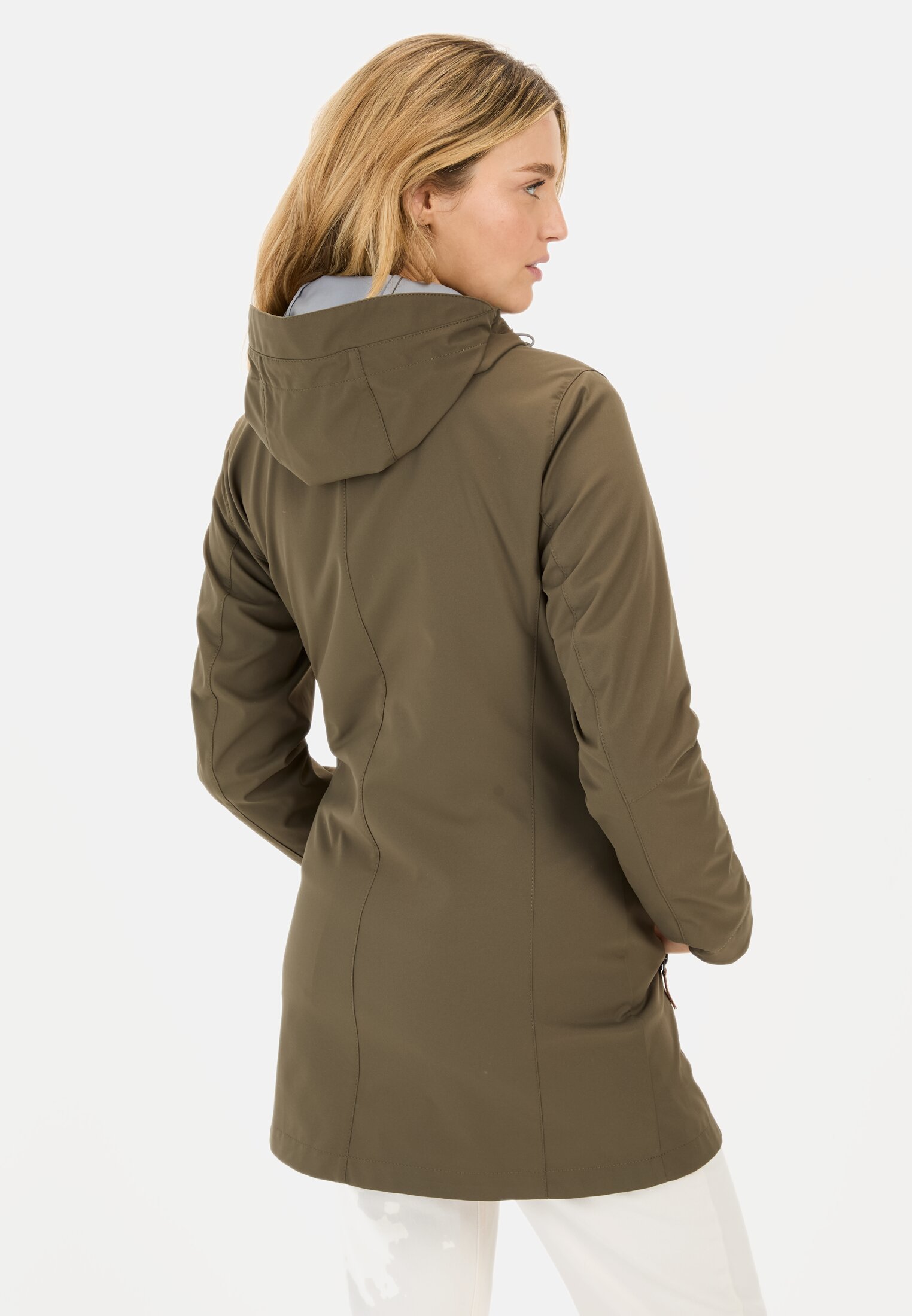 Women Softshell jacket made from recycled polyester Dark Green worn back