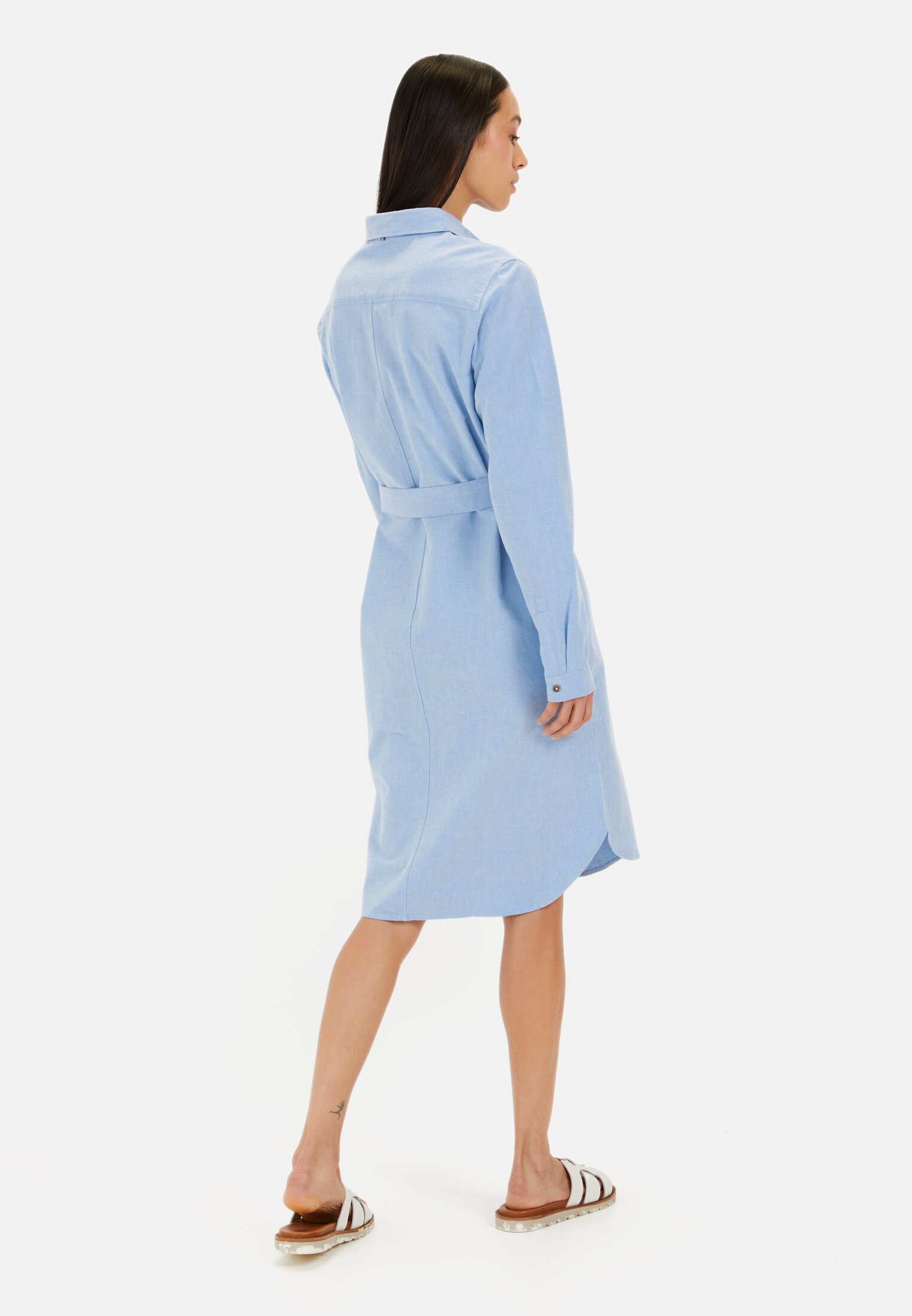 Women Shirt dress with fabric belt Oxford worn back